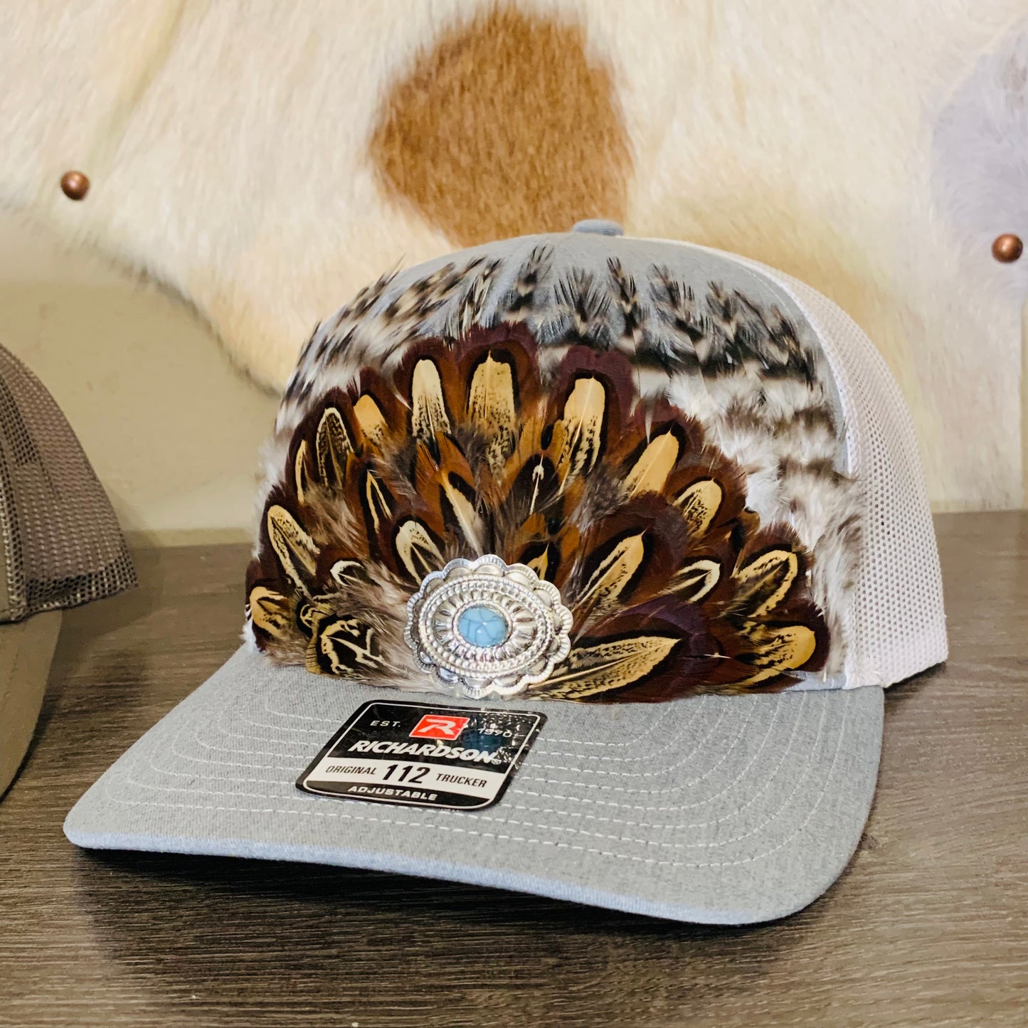 Richardson Feather Trucker Hat in Heather Gray/White