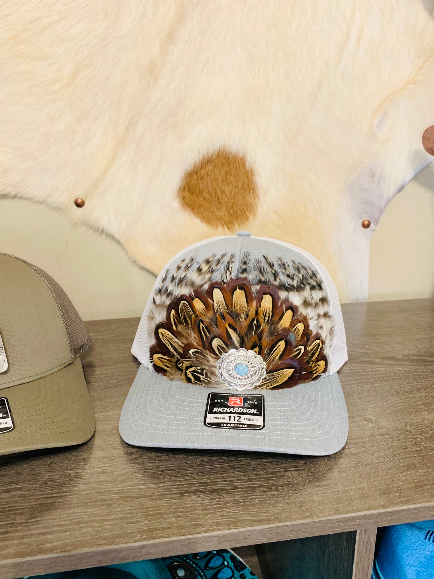 Richardson Feather Trucker Hat in Heather Gray/White