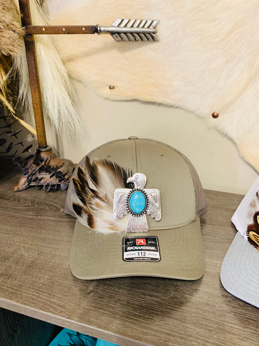 Richardson Feather Trucker Hat in Olive Green