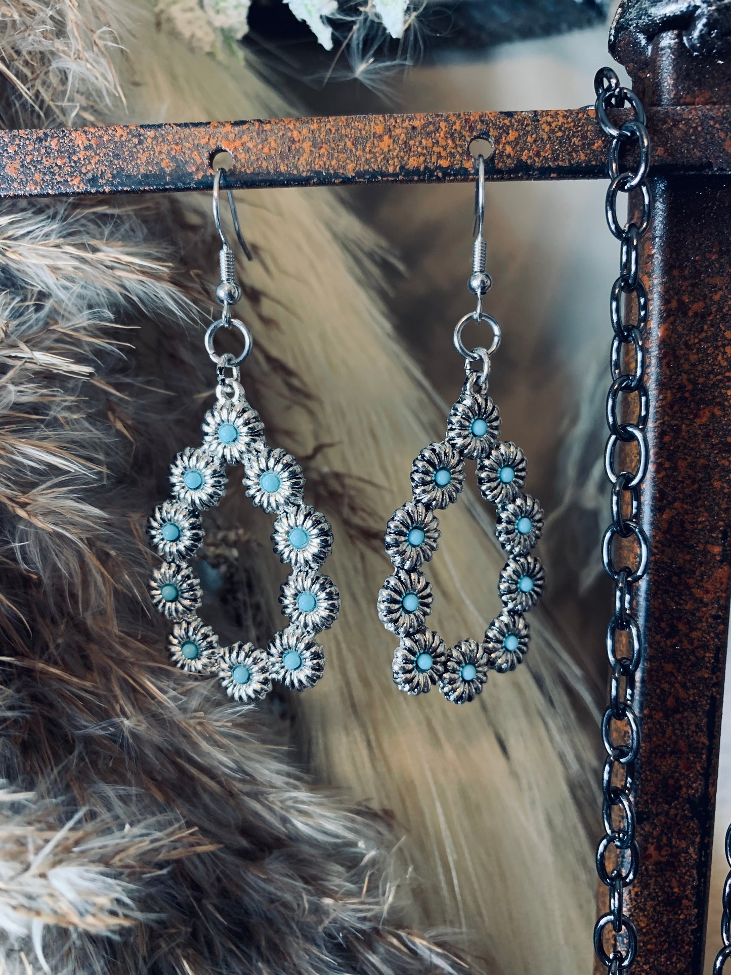 Turquoise Flower Teardrop Earrings