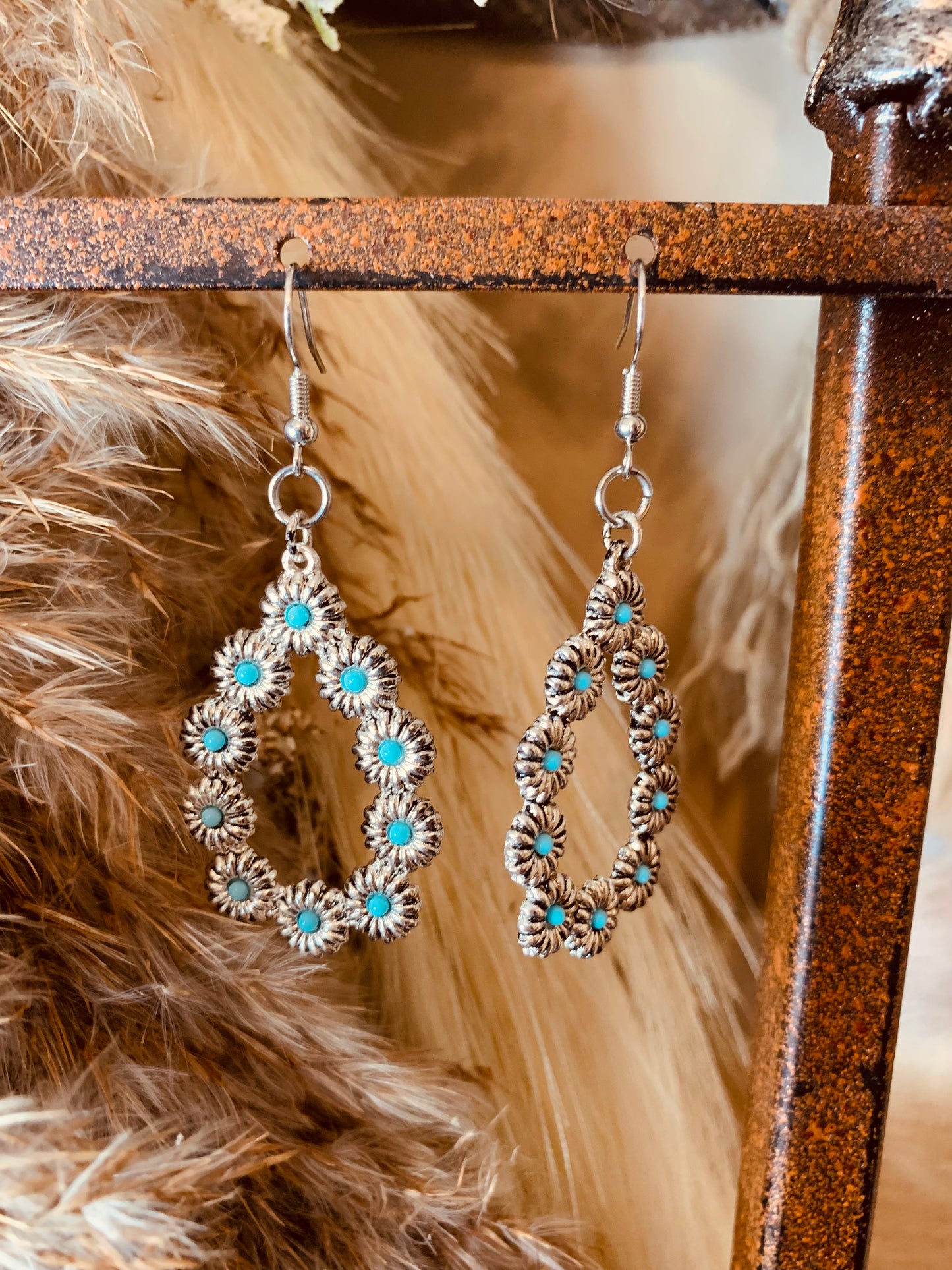 Turquoise Flower Teardrop Earrings