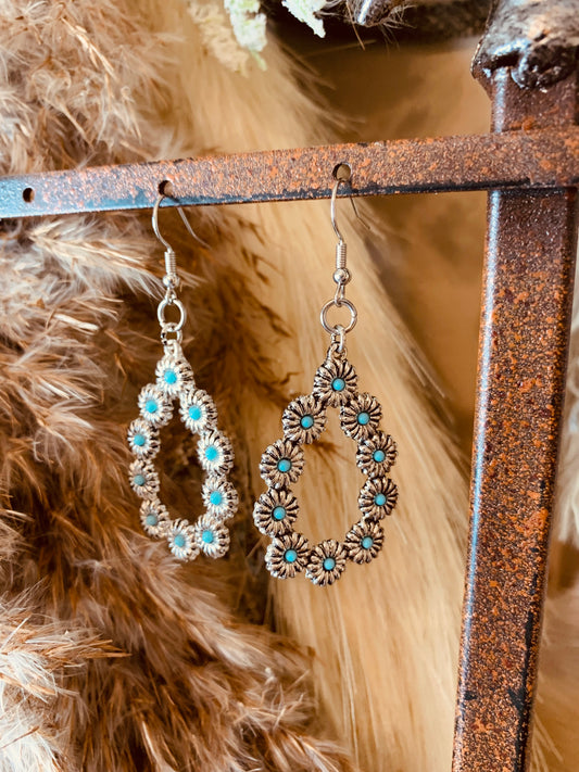 Turquoise Flower Teardrop Earrings