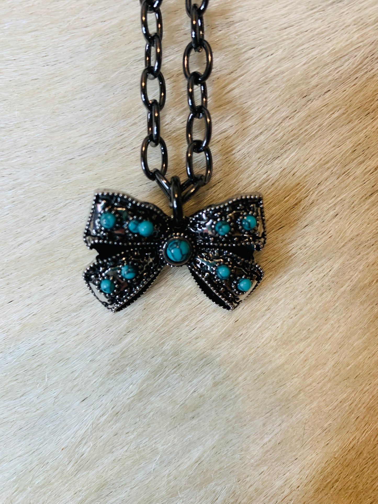 Antique Silver Turquoise Bow Necklace