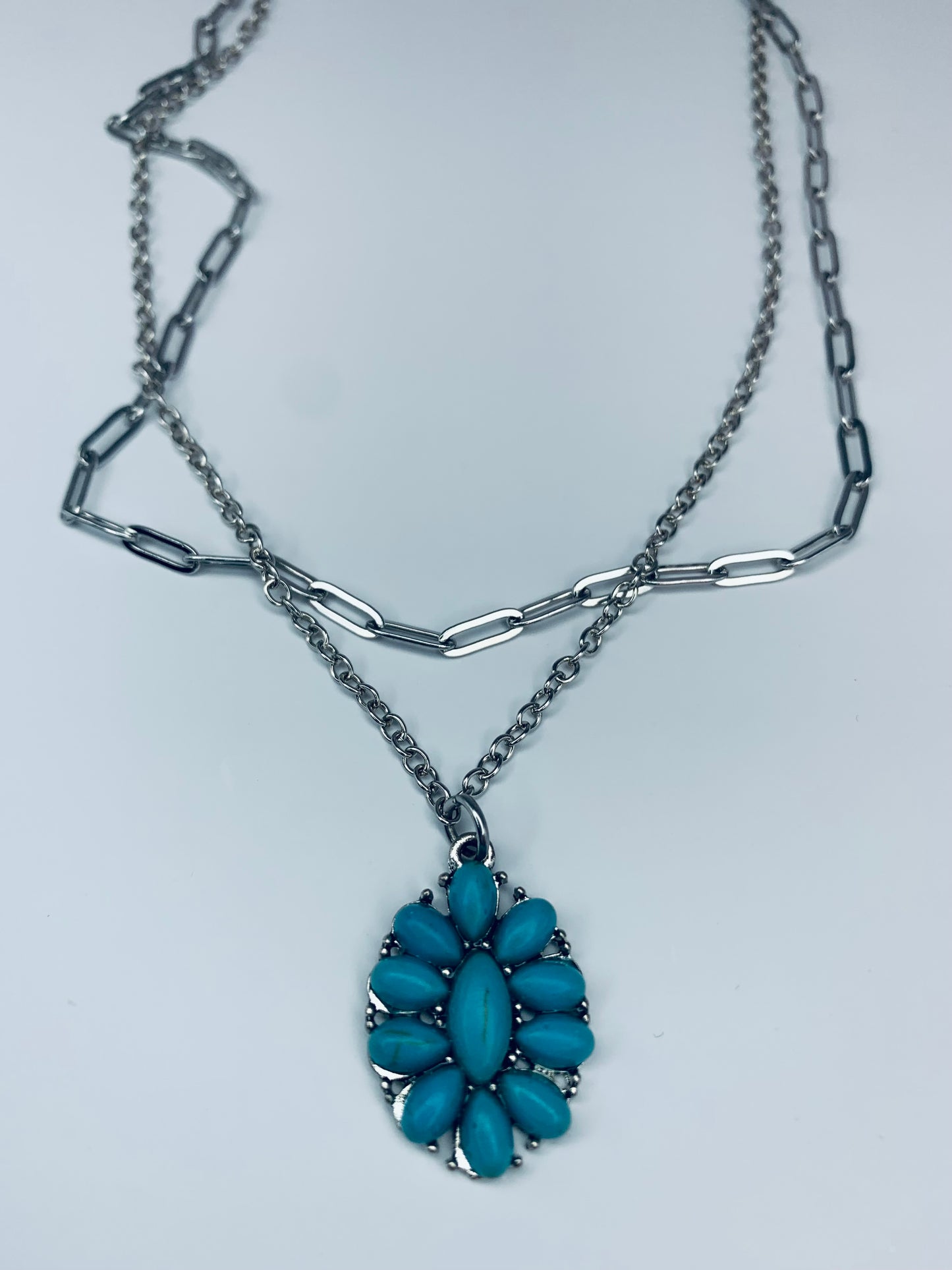 Turquoise Blossom "Double Chain" Necklace