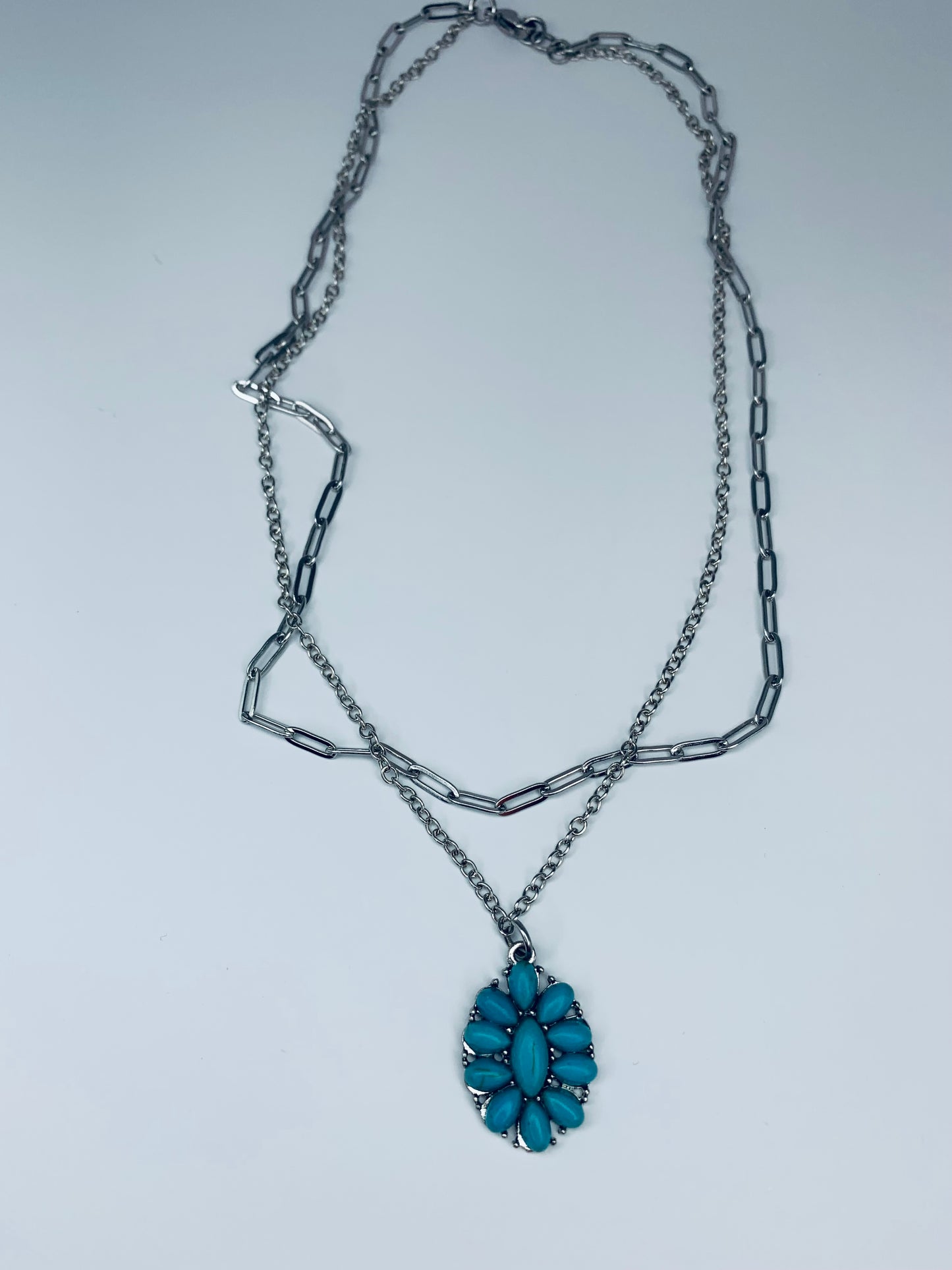 Turquoise Blossom "Double Chain" Necklace