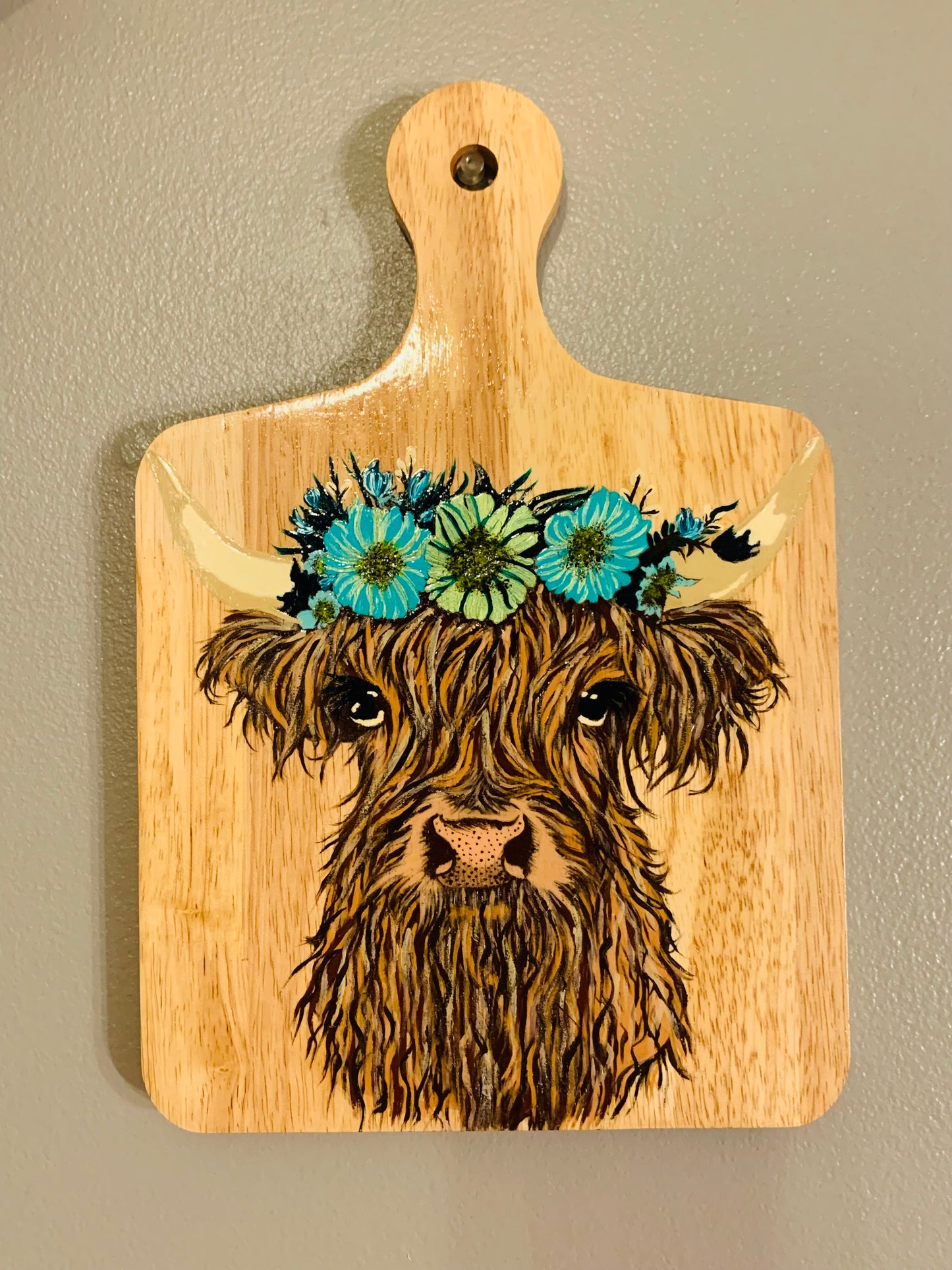 Hand Burned and Painted "Highland Cow" Board