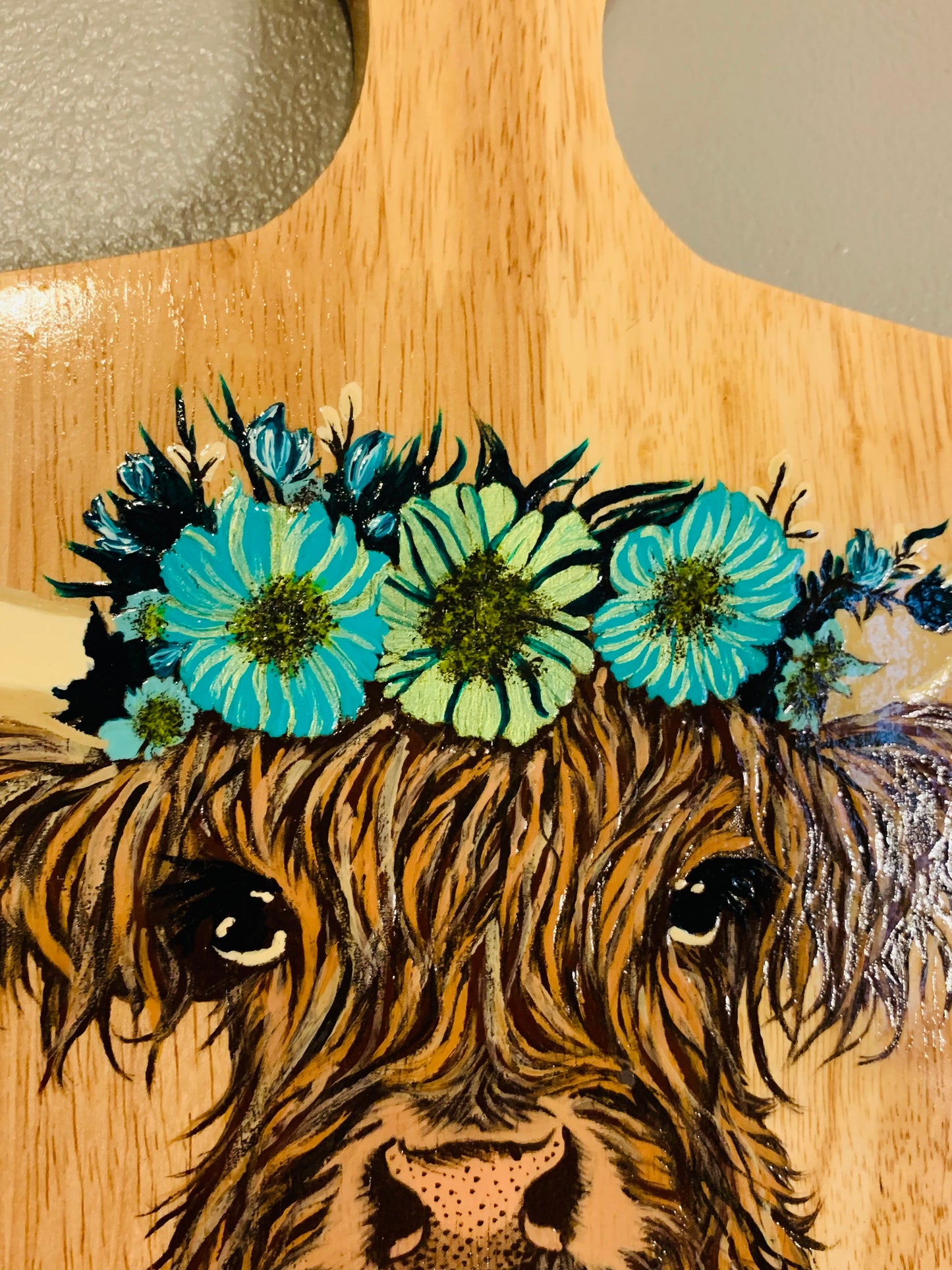 Hand Burned and Painted "Highland Cow" Board