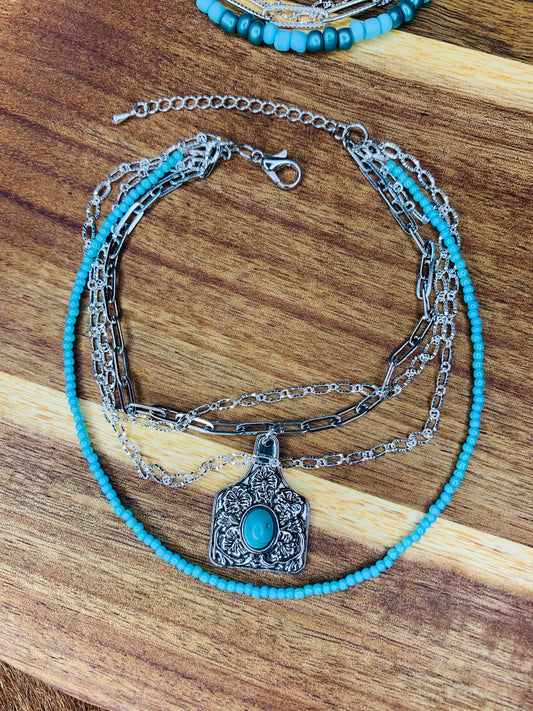 Turquoise Cow Tag Anklet