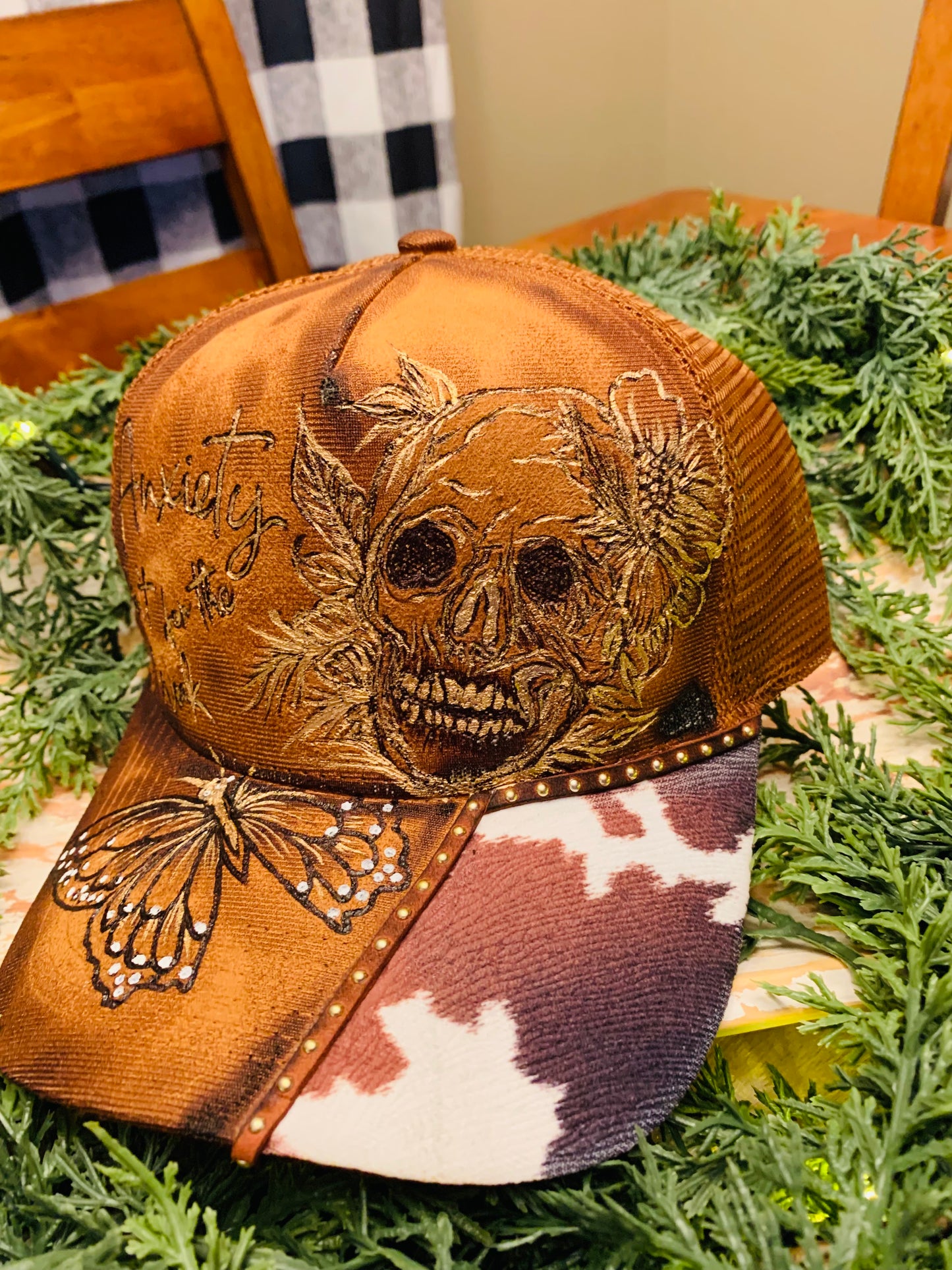 Hand Burned Vegan Suede Trucker Hat