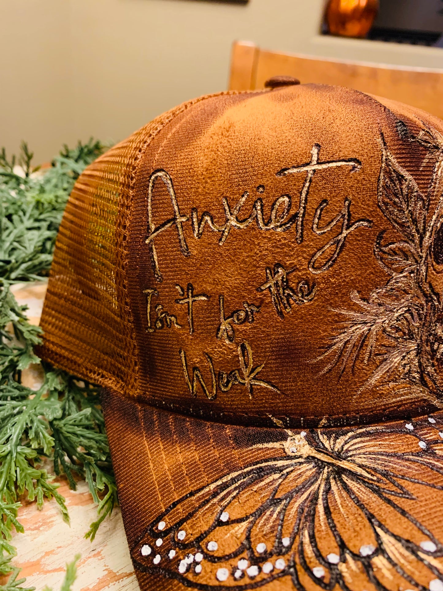 Hand Burned Vegan Suede Trucker Hat