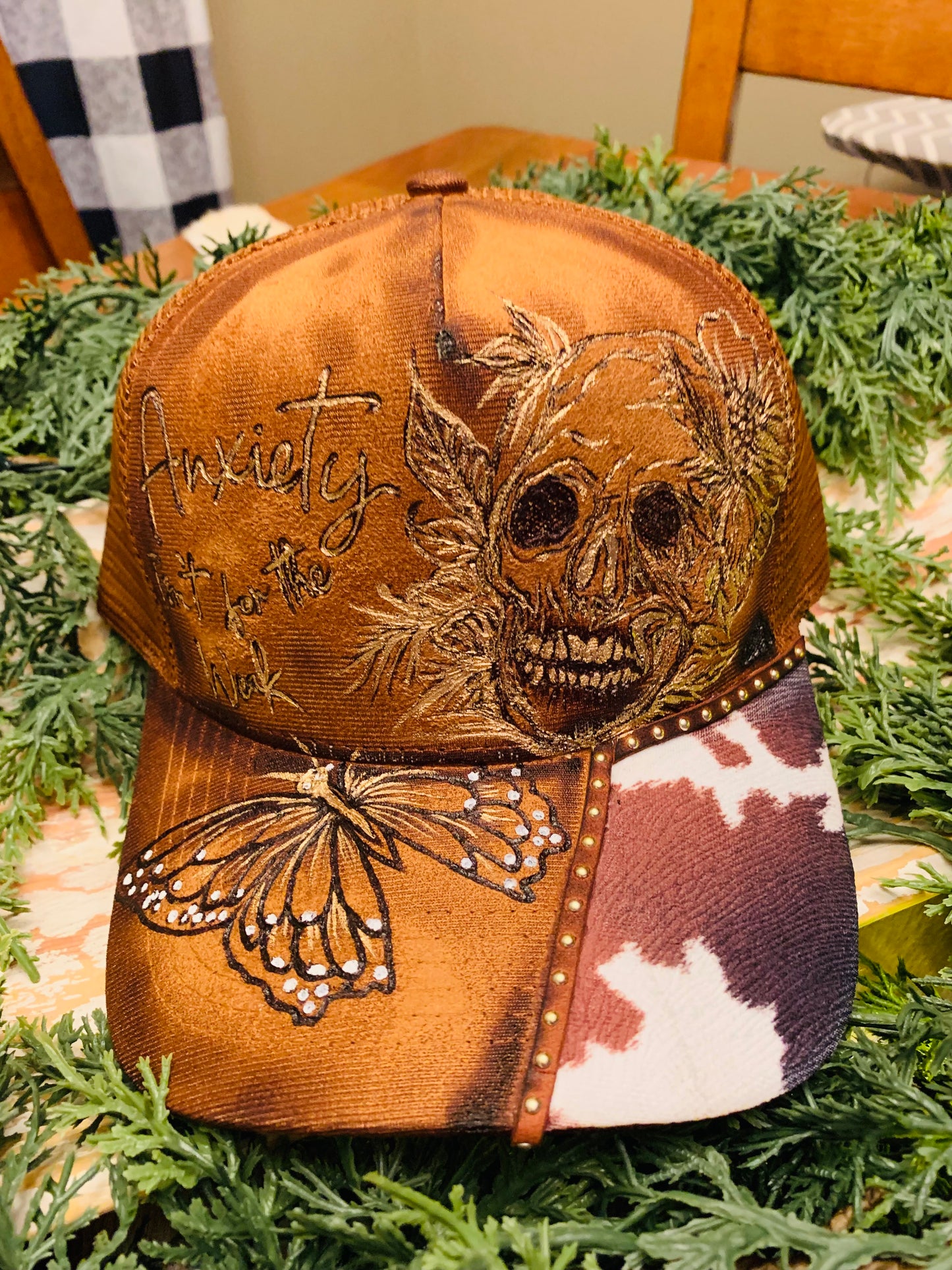 Hand Burned Vegan Suede Trucker Hat