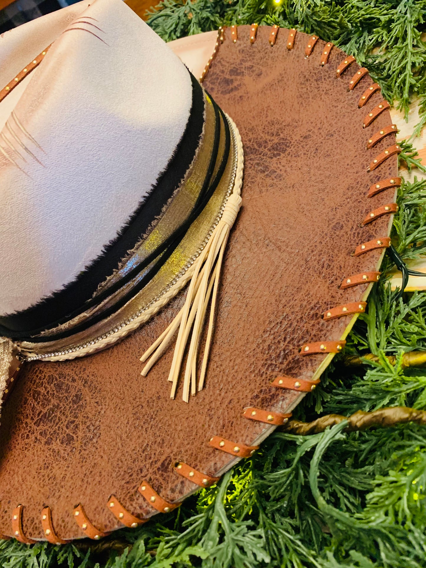 Hand Burned Rancher Hat with Wolf Howling in the Night Design