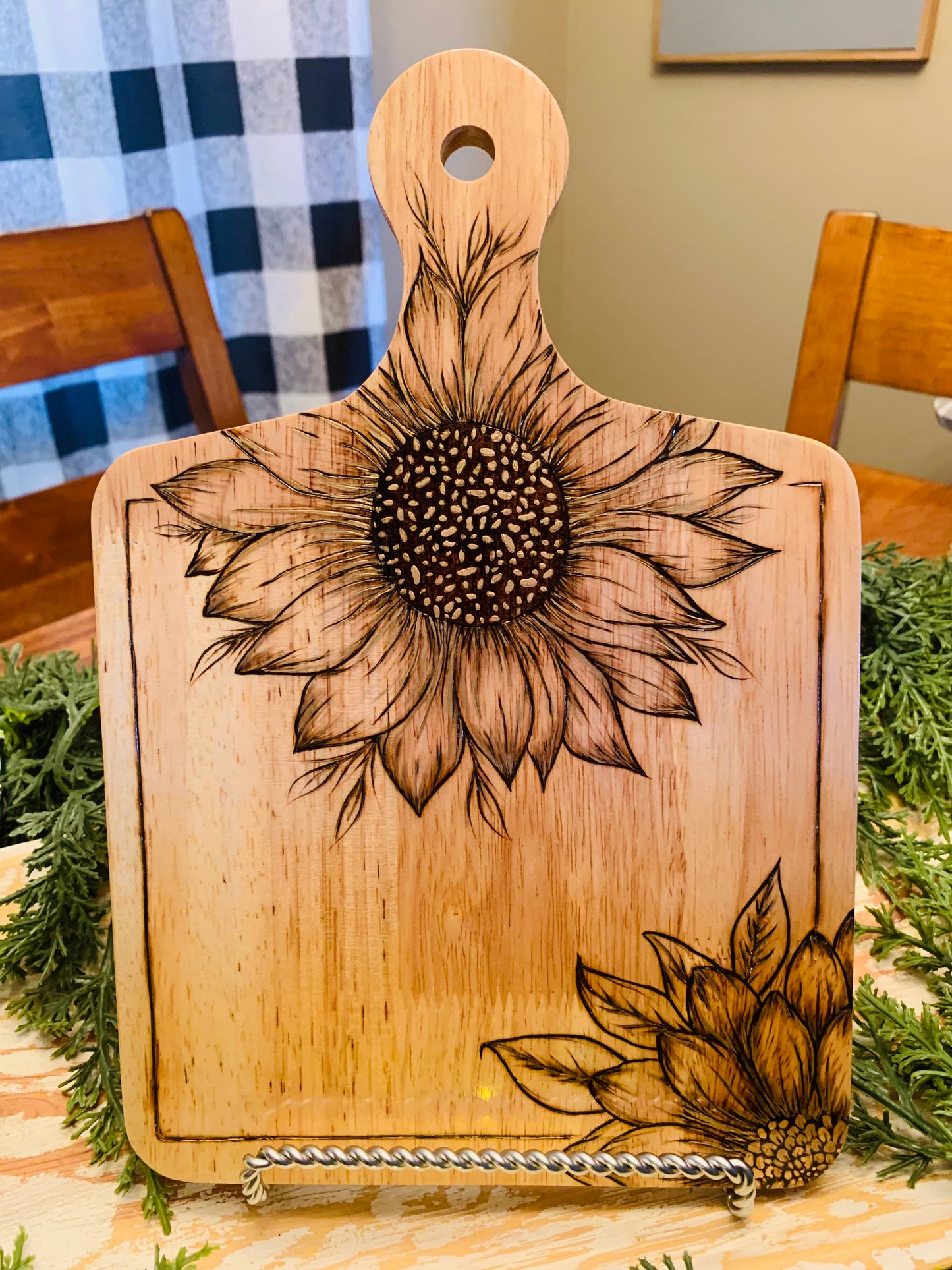 Hand Burned "Floral Sunflower" Board