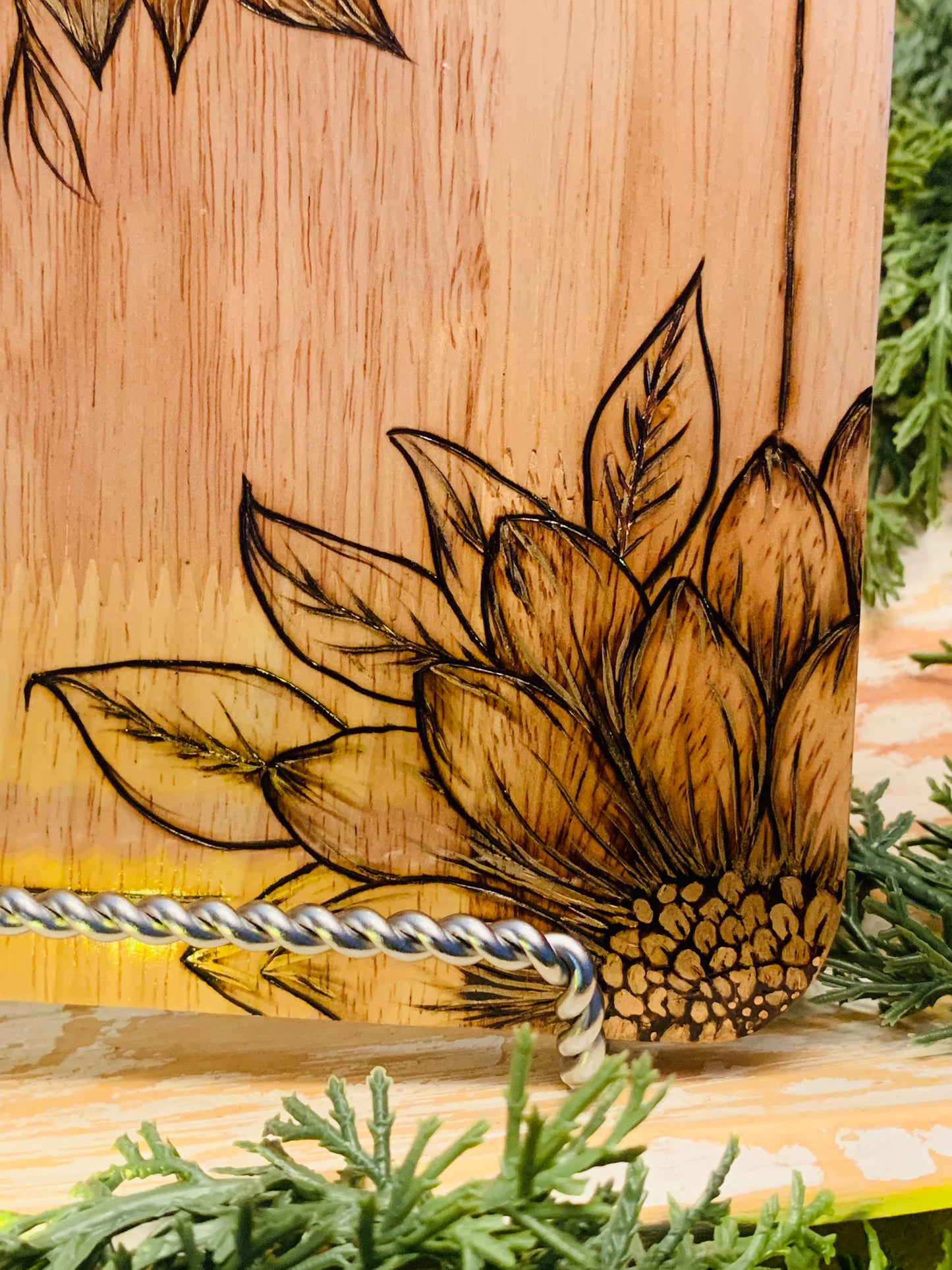 Hand Burned "Floral Sunflower" Board