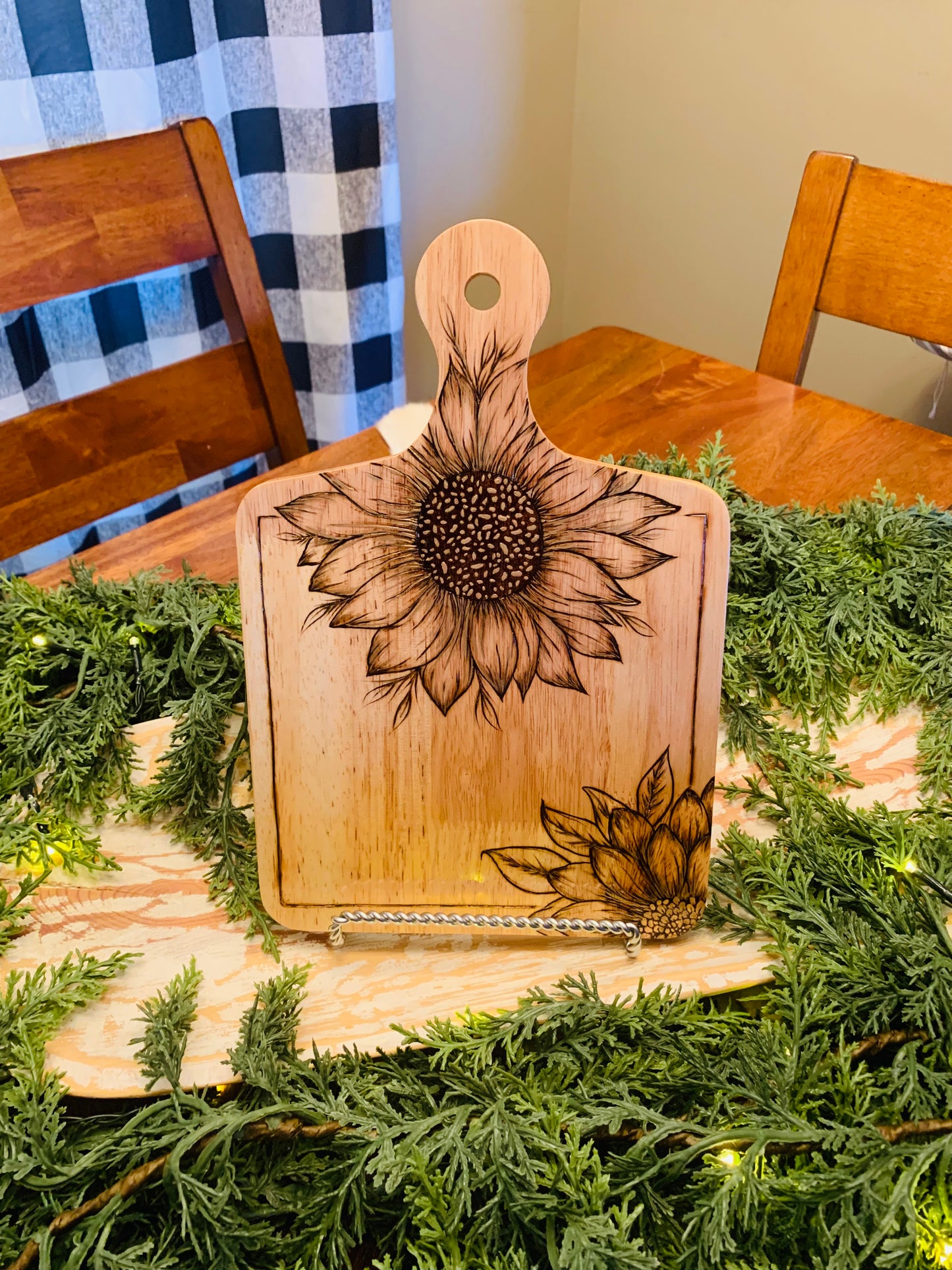 Hand Burned "Floral Sunflower" Board