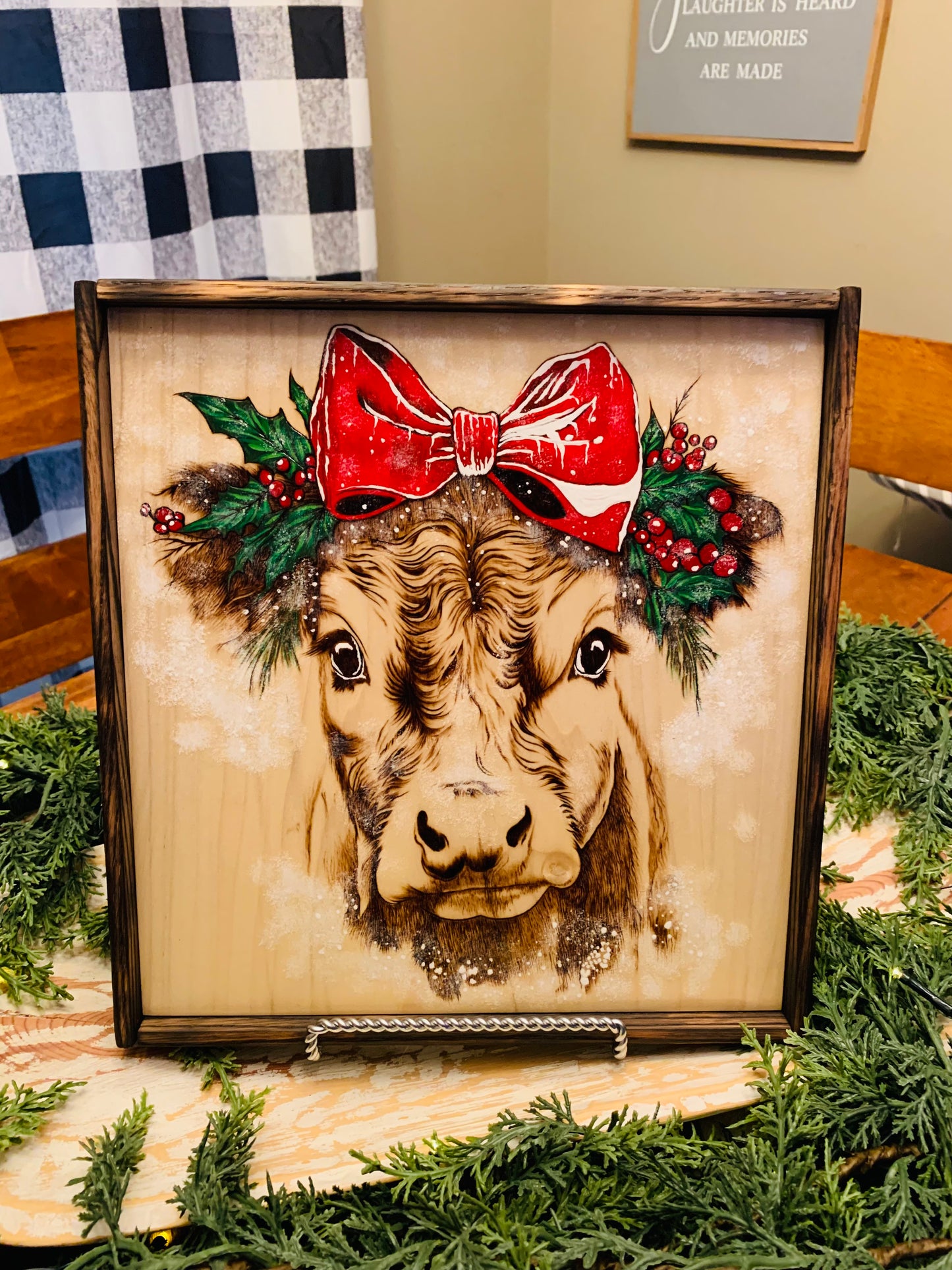 Hand Burned and Hand Painted "Christmas Highland Cow" Design