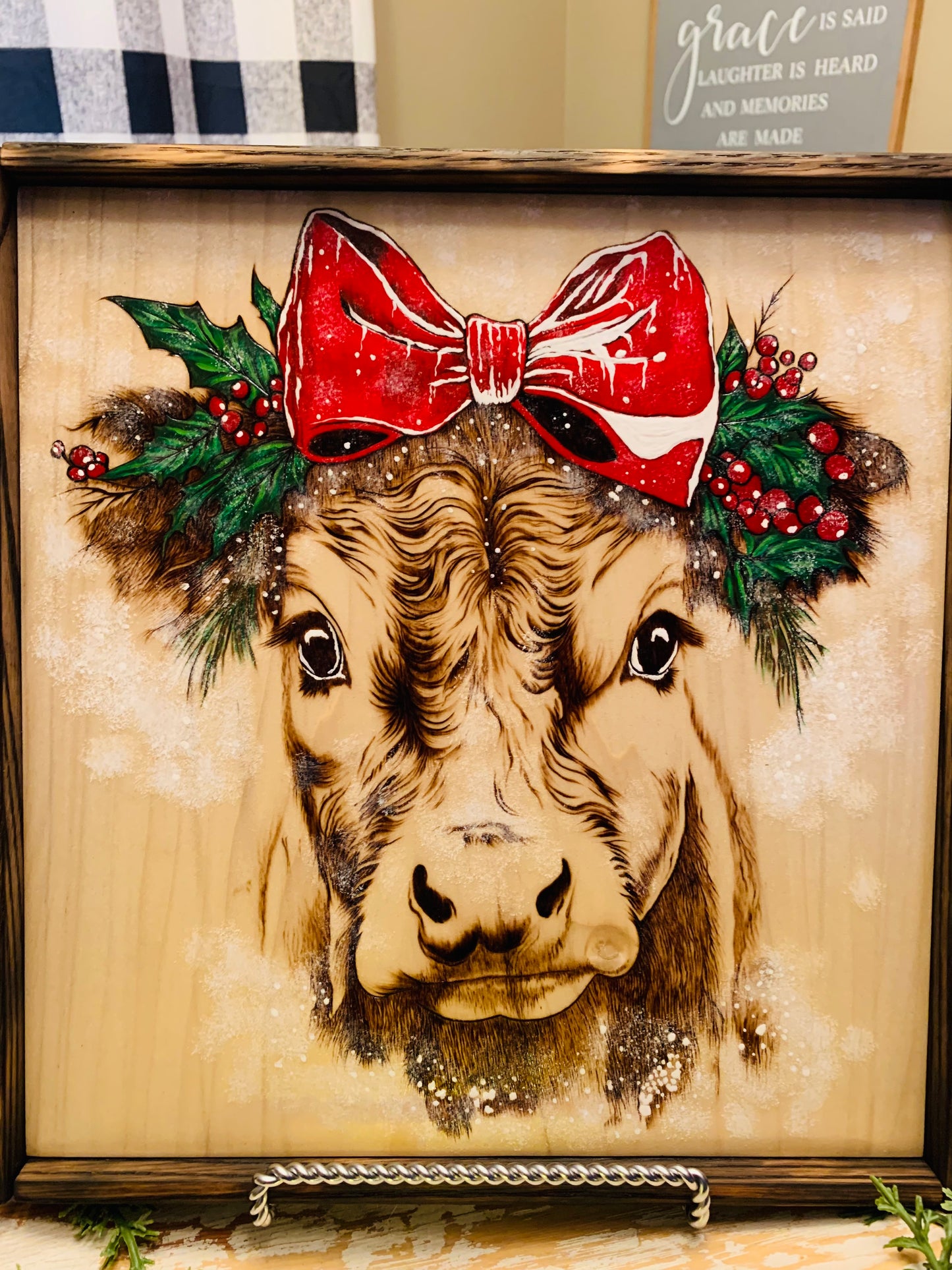 Hand Burned and Hand Painted "Christmas Highland Cow" Design