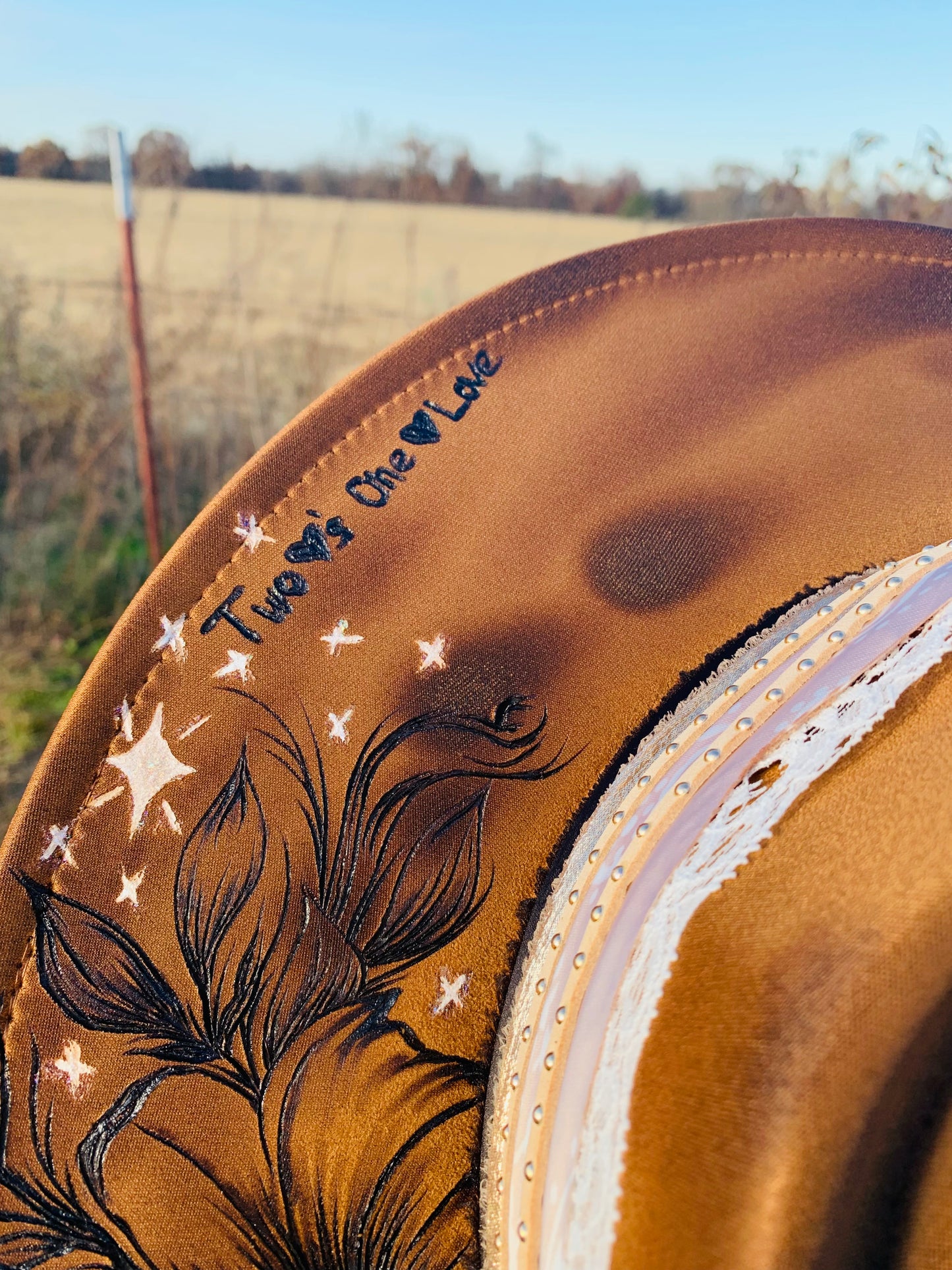 Hand Burned Rancher Hat with Paws "Two Heart's-One Love"