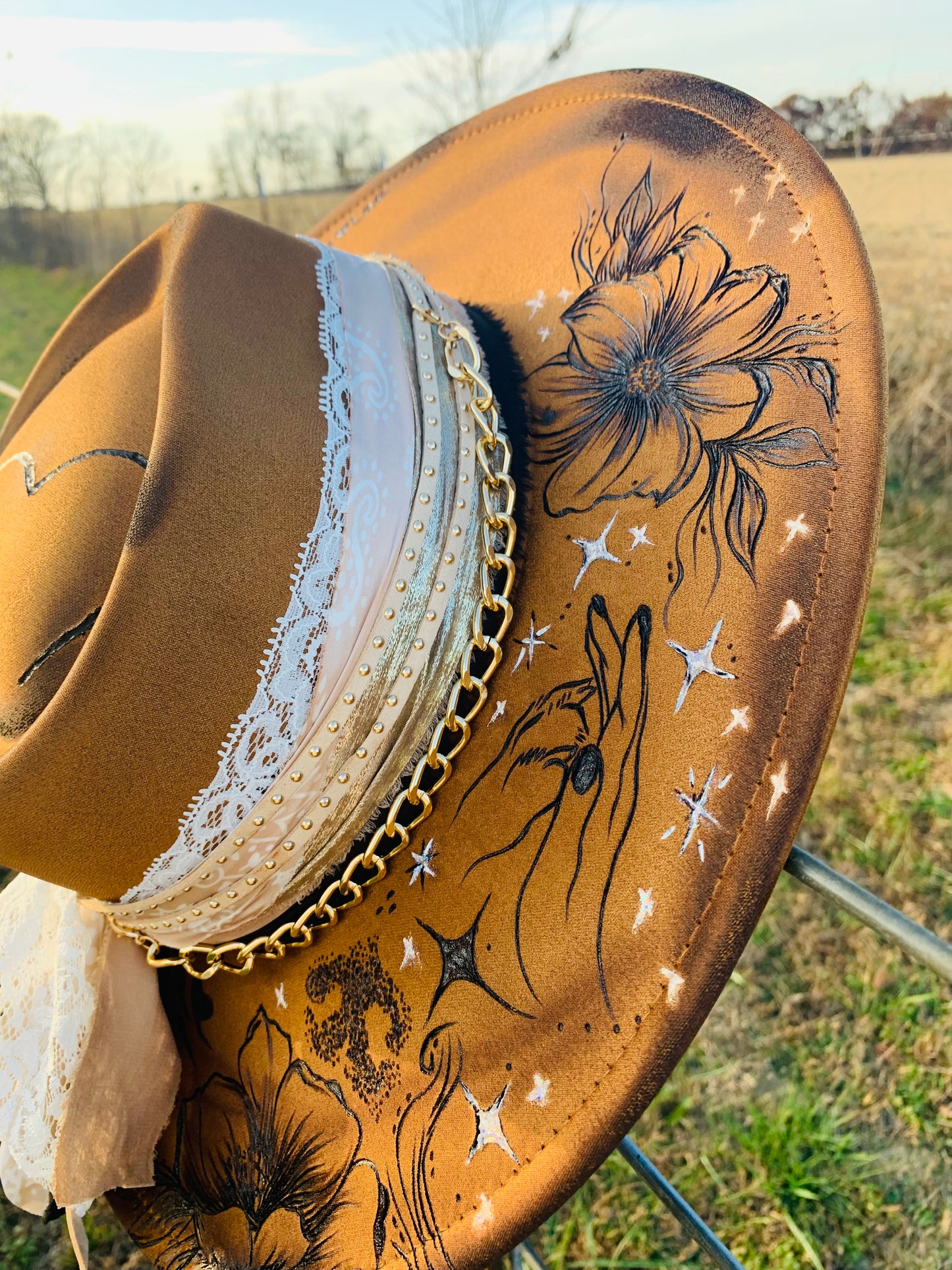 Hand Burned Rancher Hat with Paws "Two Heart's-One Love"