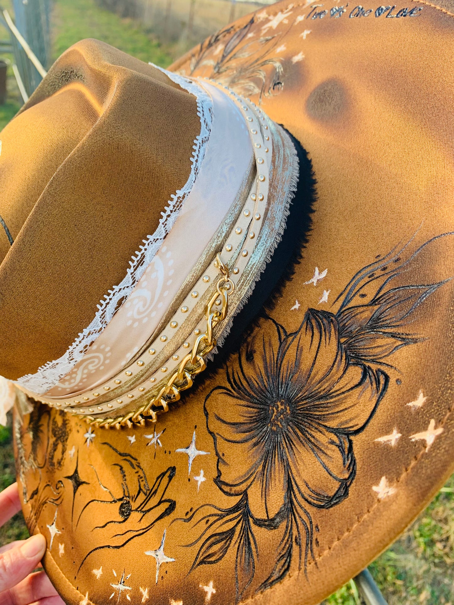 Hand Burned Rancher Hat with Paws "Two Heart's-One Love"