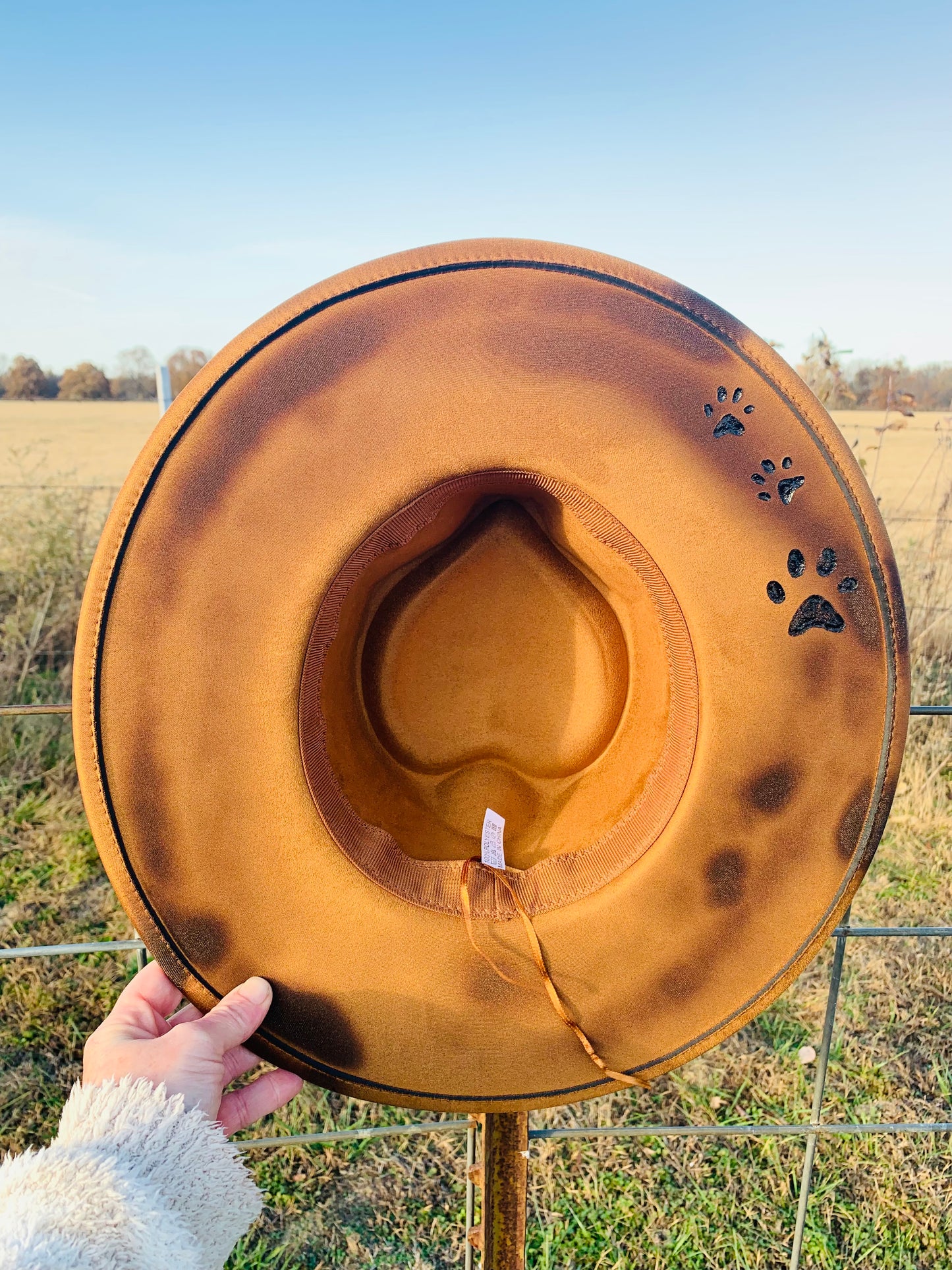 Hand Burned Rancher Hat with Paws "Two Heart's-One Love"