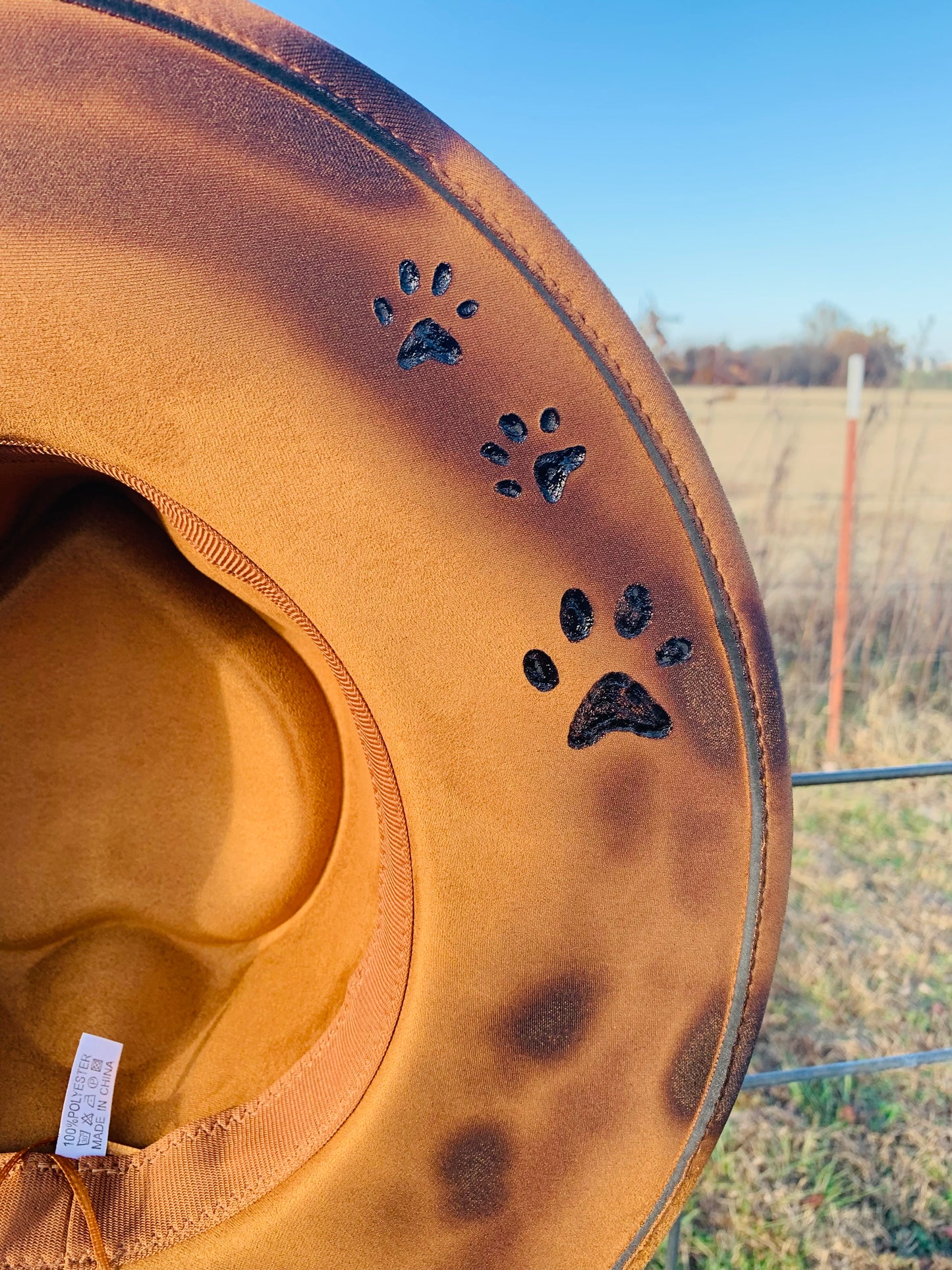 Hand Burned Rancher Hat with Paws "Two Heart's-One Love"