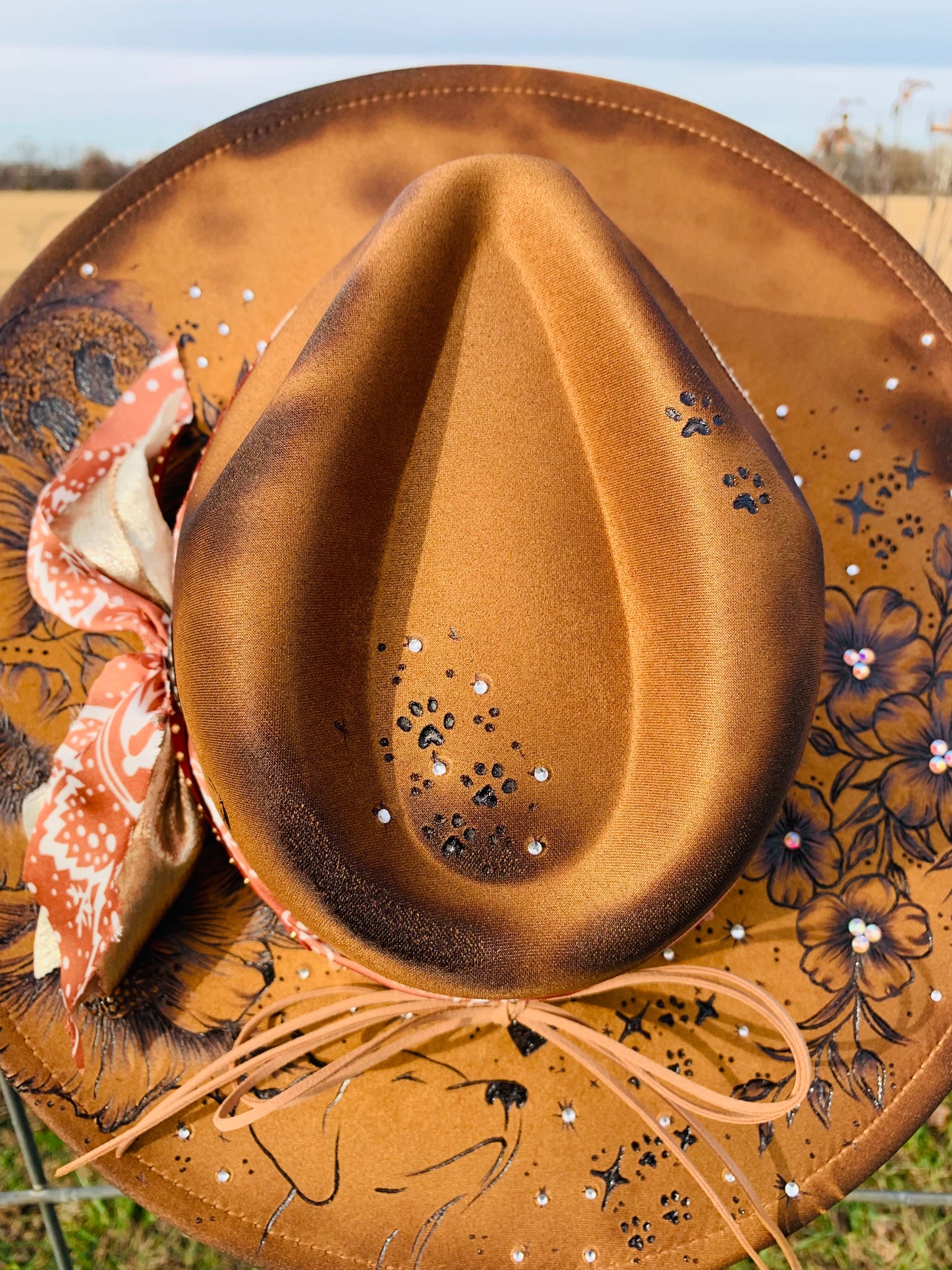 Hand Burned Rancher Hat with Doggie Ears "A Piece of Me Went with You"