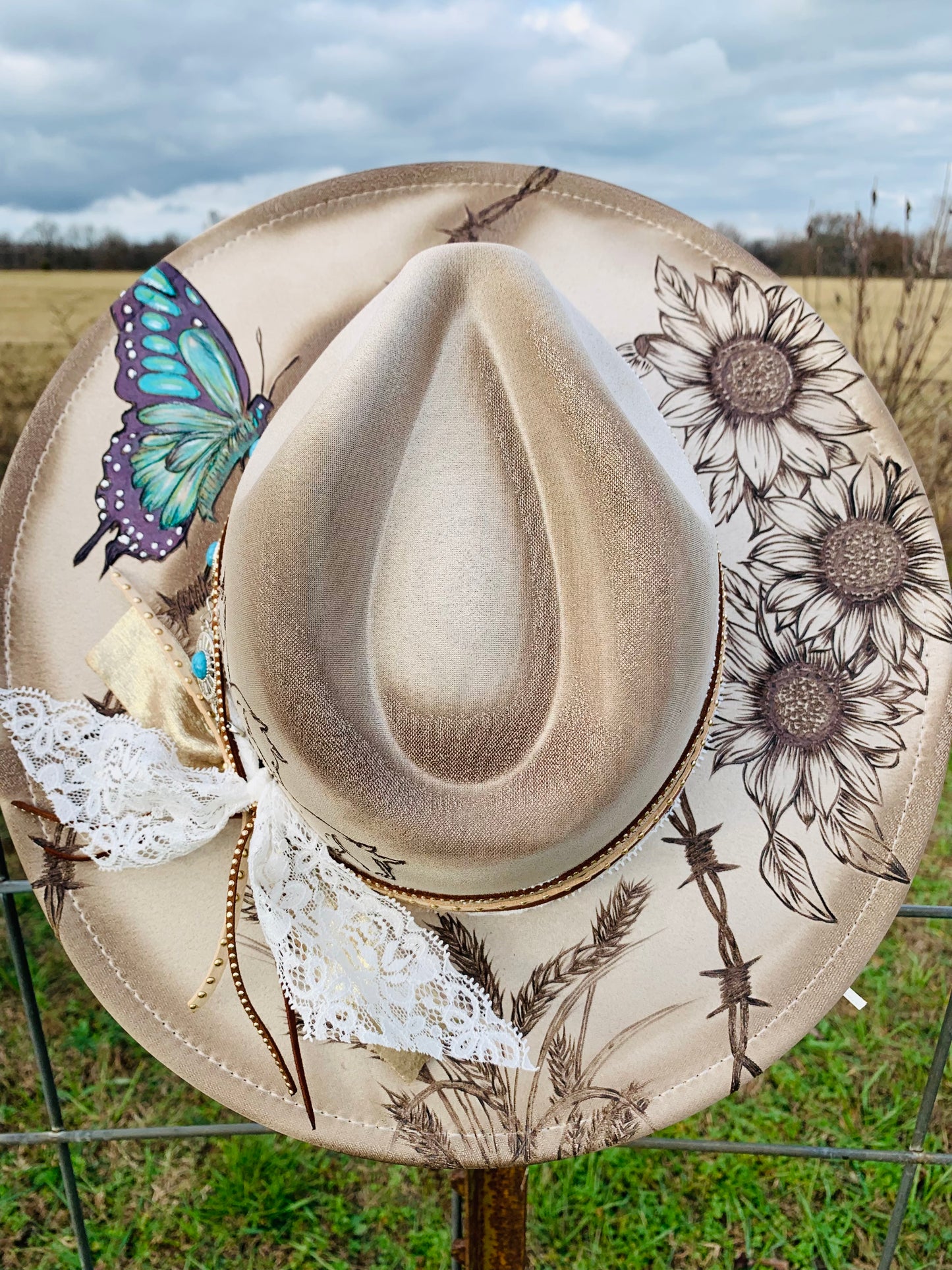 Hand Burned Rancher Hat "Wild Horses" Design