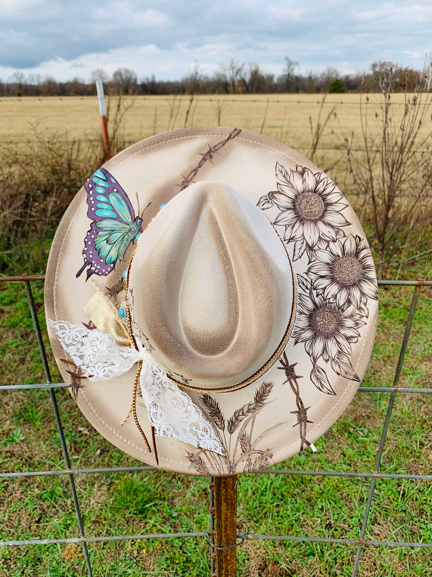 Hand Burned Rancher Hat "Wild Horses" Design