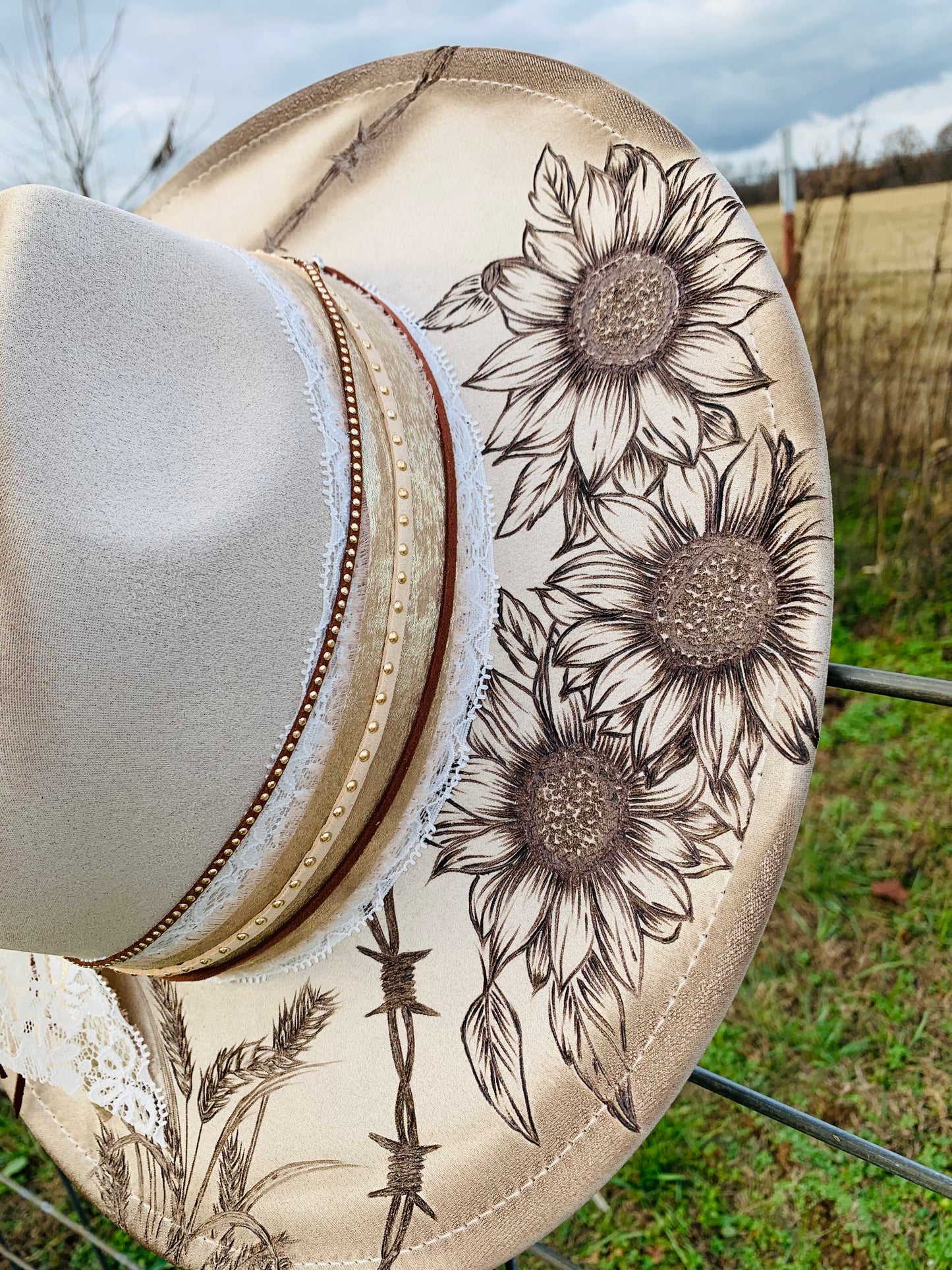 Hand Burned Rancher Hat "Wild Horses" Design
