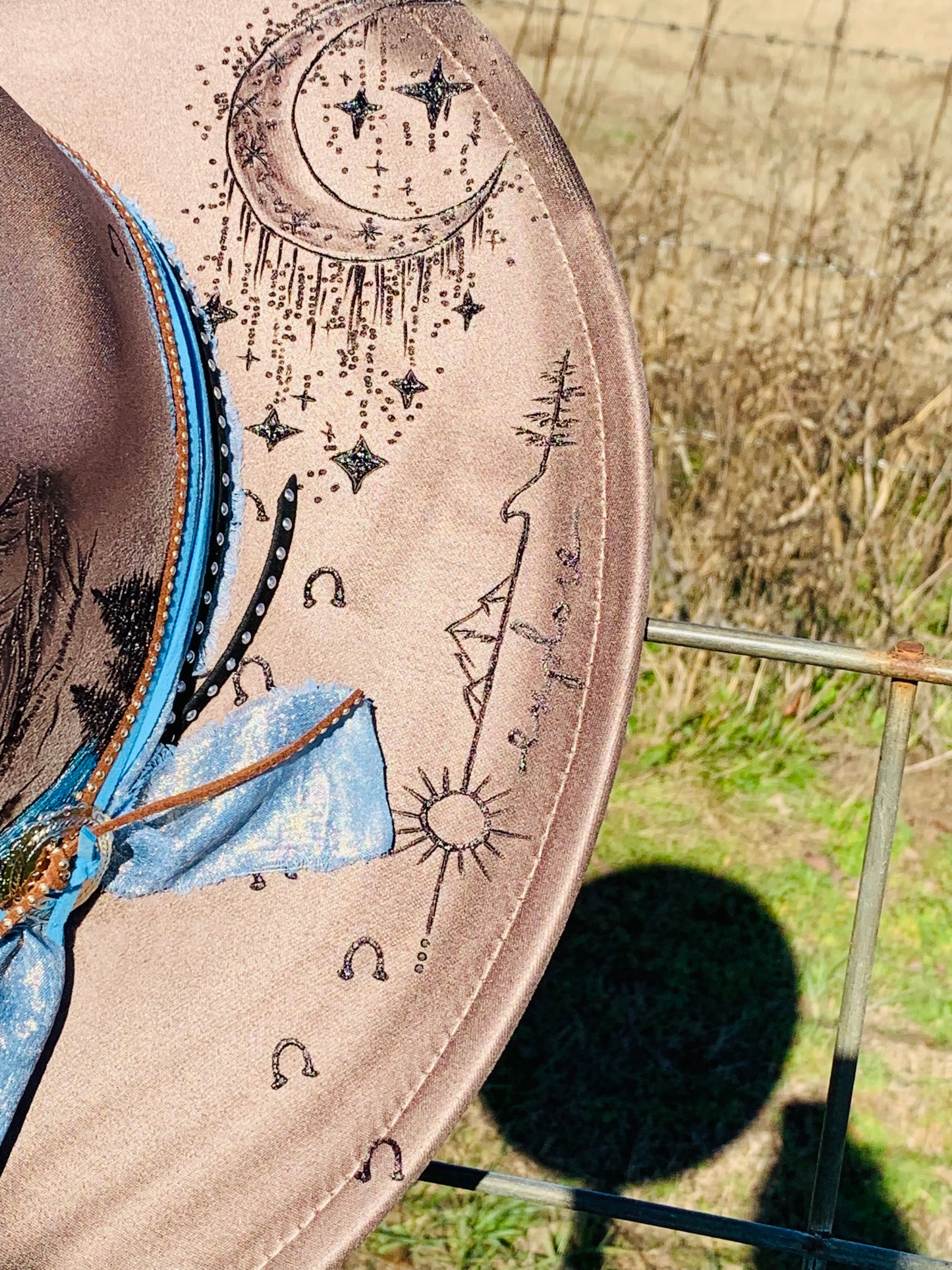 Hand Burned Rancher Hat "Mountain Adventure's" Design