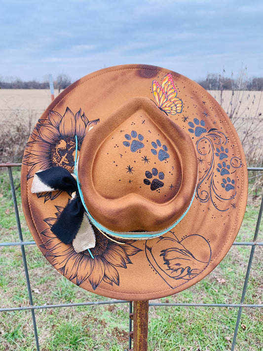 Hand Burned Heart Rancher Hat with "Paws"