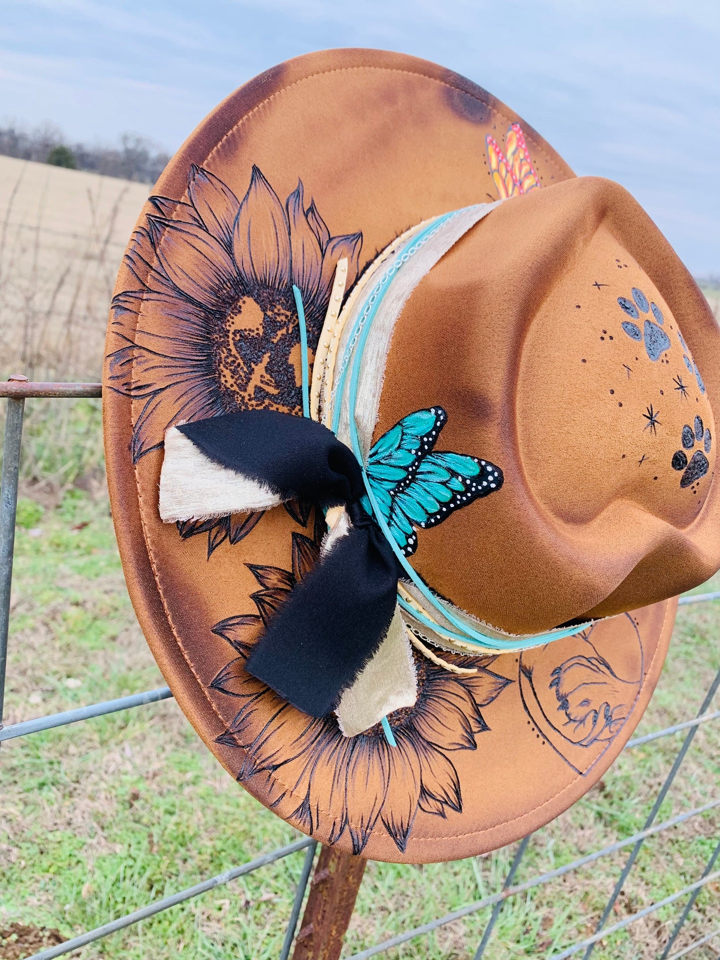 Hand Burned Heart Rancher Hat with "Paws"