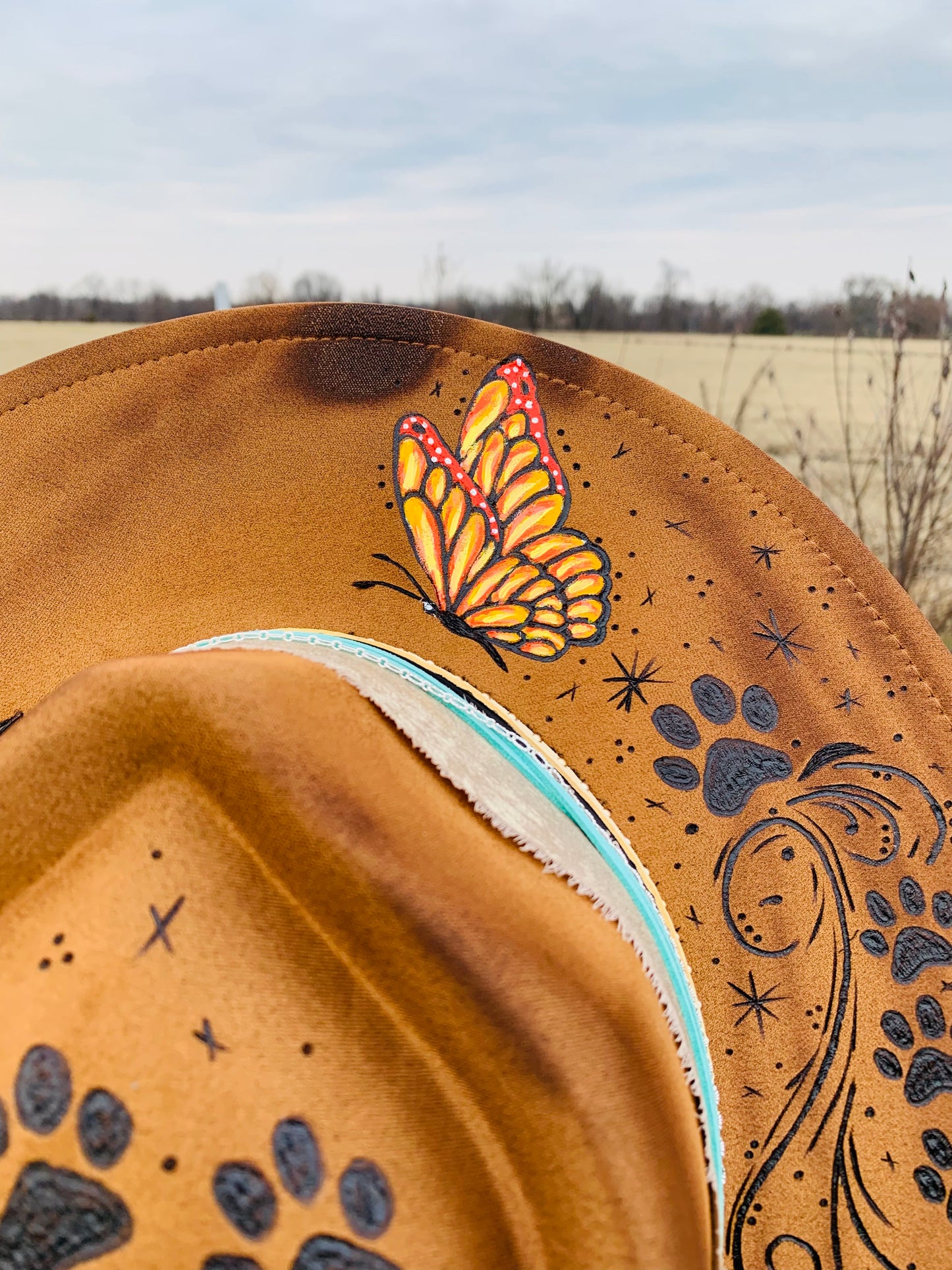 Hand Burned Heart Rancher Hat with "Paws"