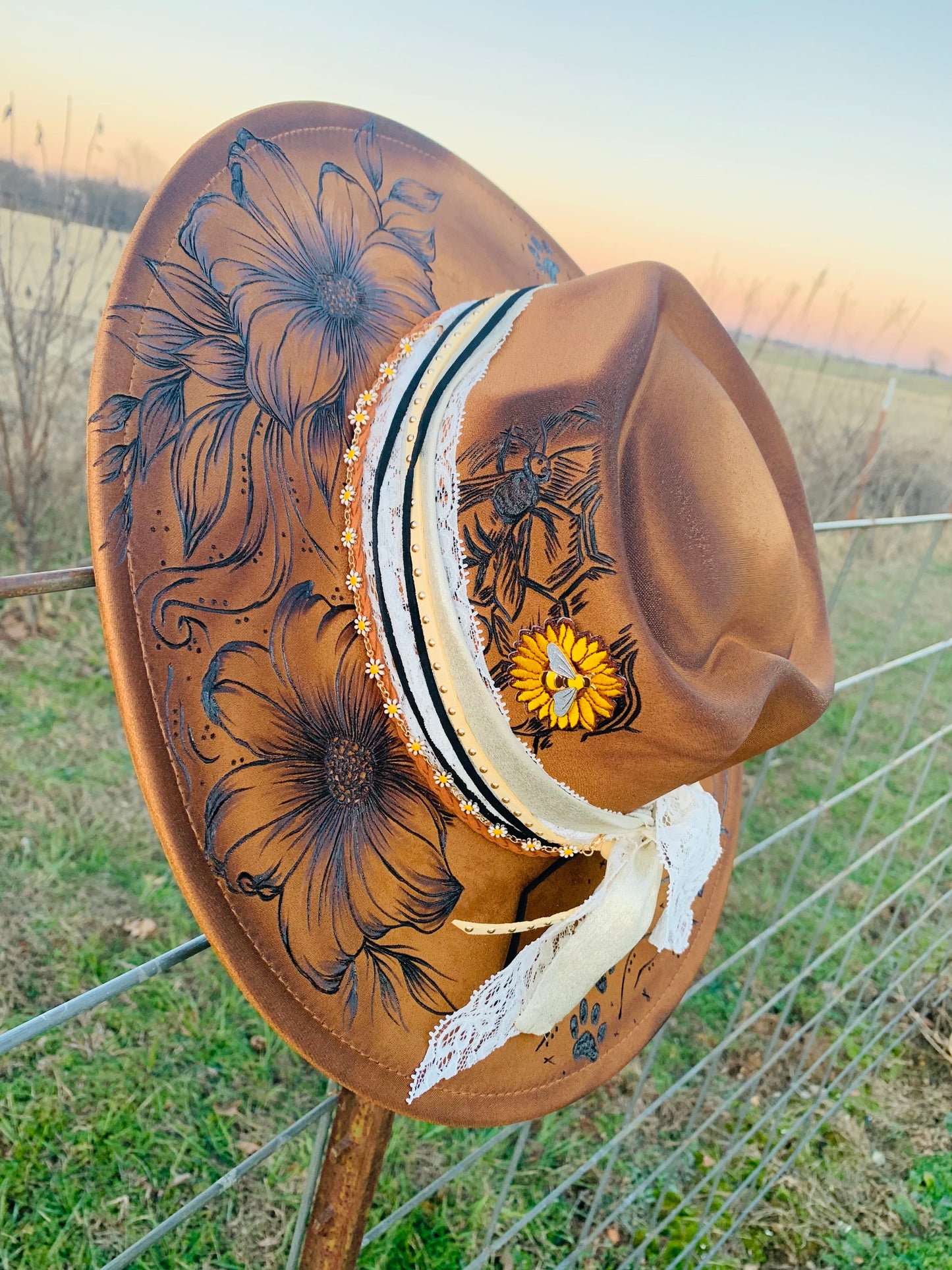 Hand Burned Heart Rancher Hat with "Dog Paws"