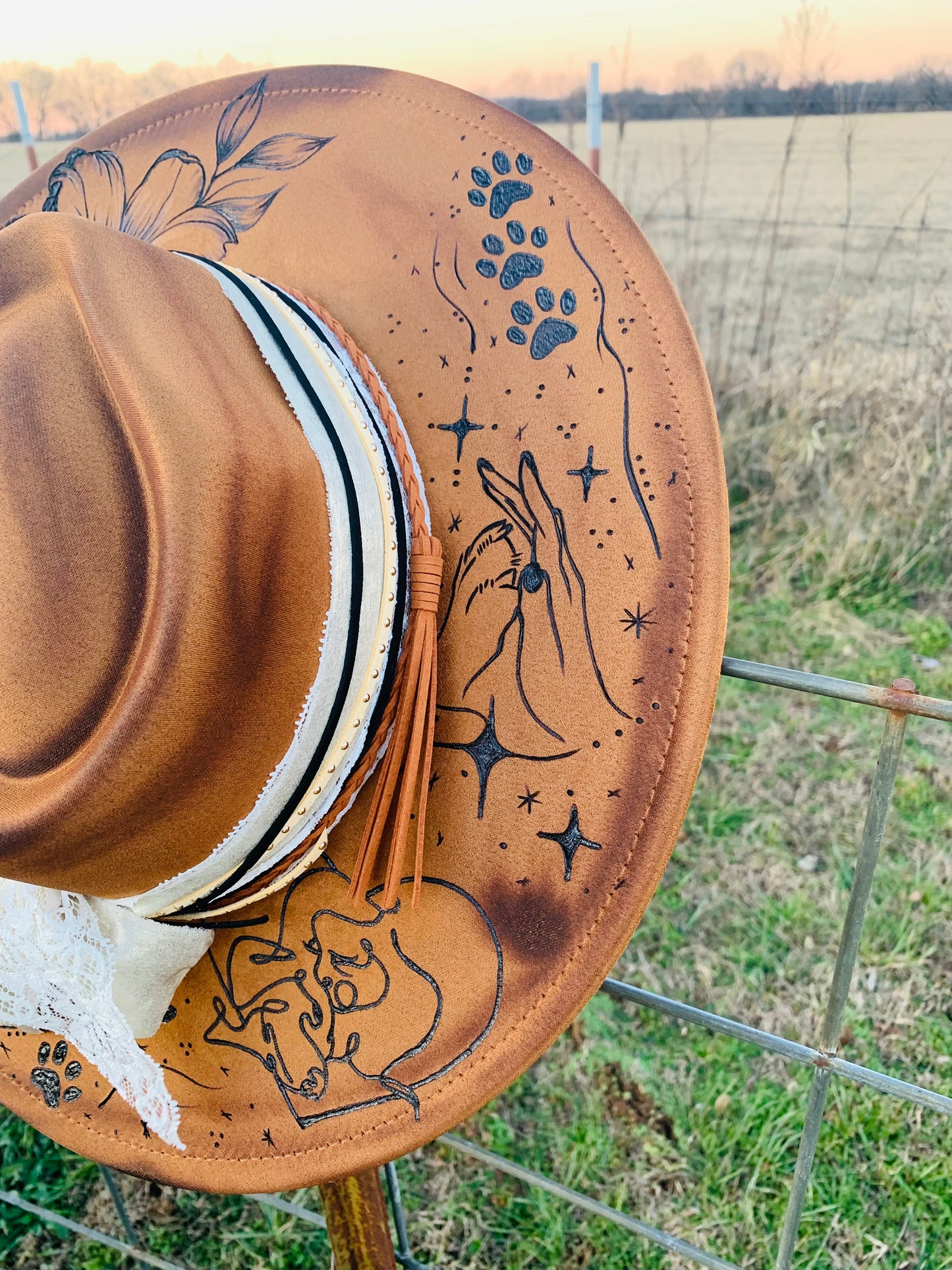 Hand Burned Heart Rancher Hat with "Dog Paws"