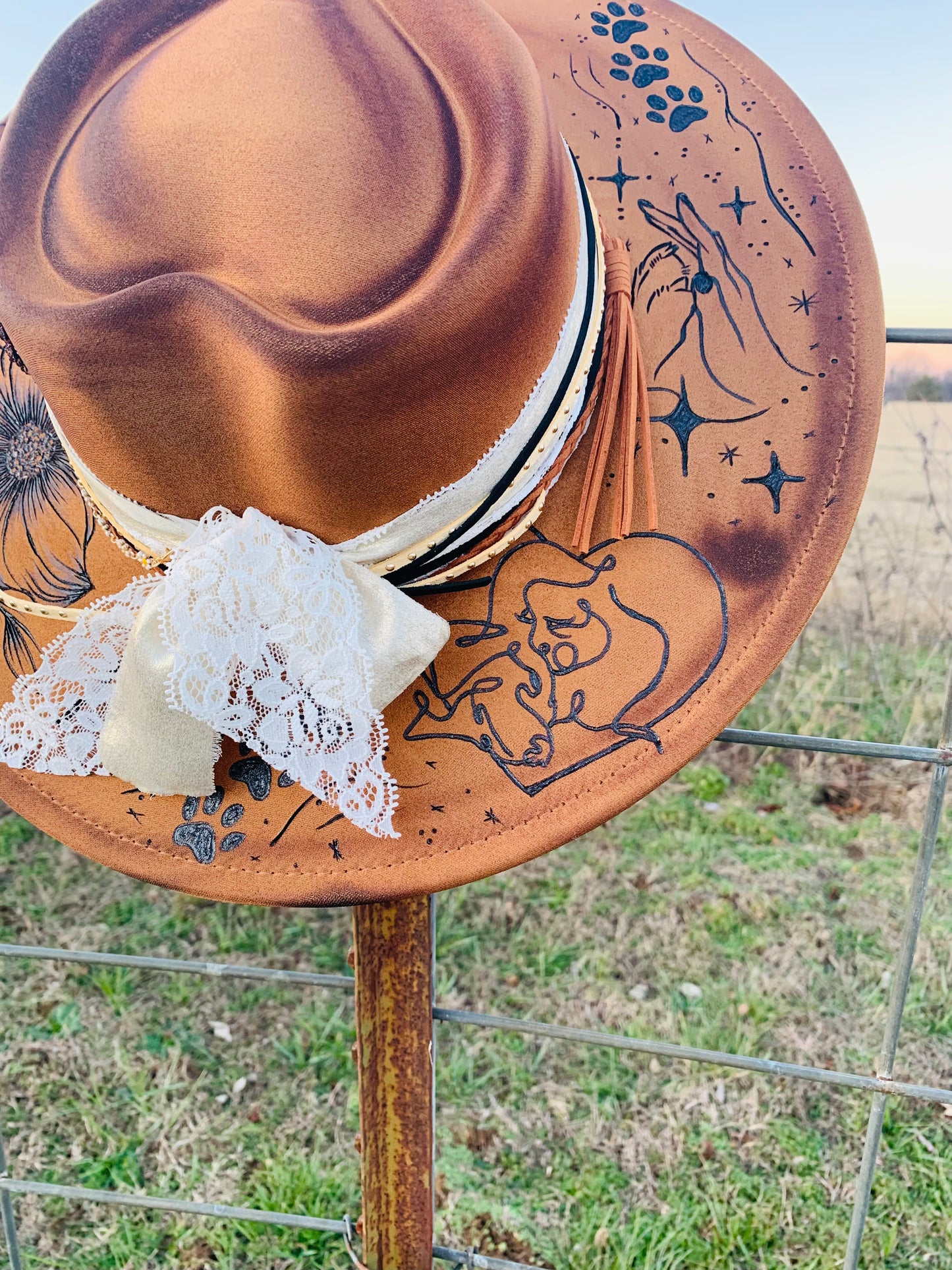 Hand Burned Heart Rancher Hat with "Dog Paws"