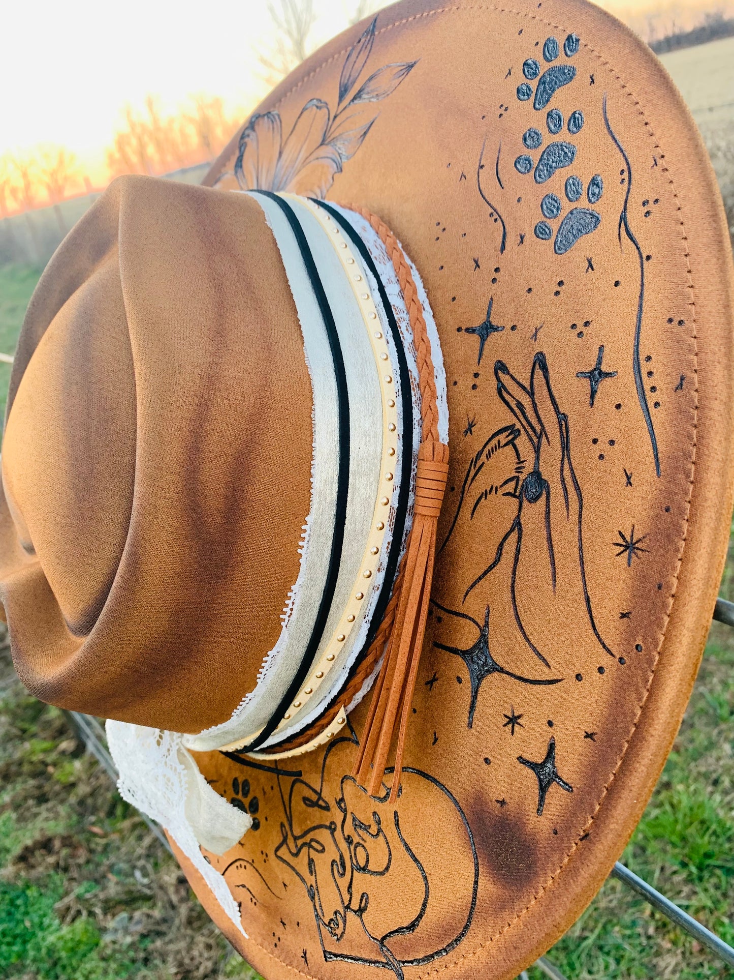 Hand Burned Heart Rancher Hat with "Dog Paws"