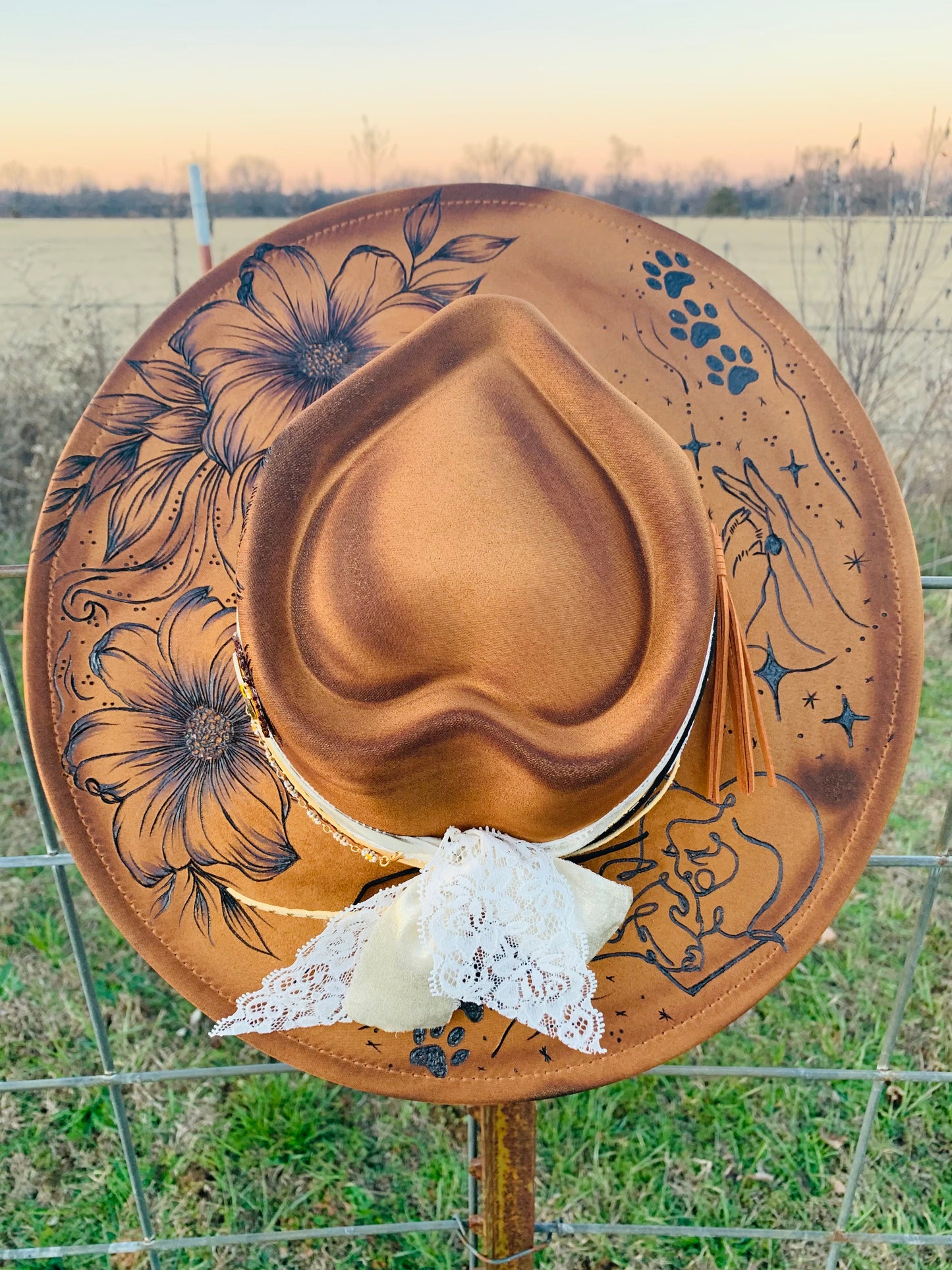 Hand Burned Heart Rancher Hat with "Dog Paws"