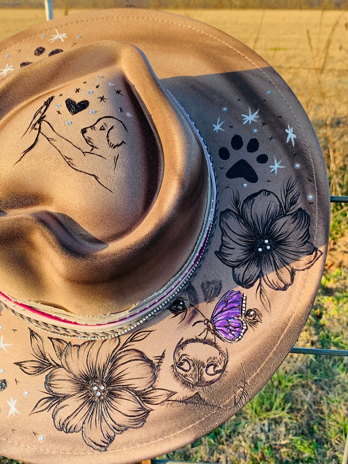 Hand Burned Heart Rancher Hat with "Dog Paws"