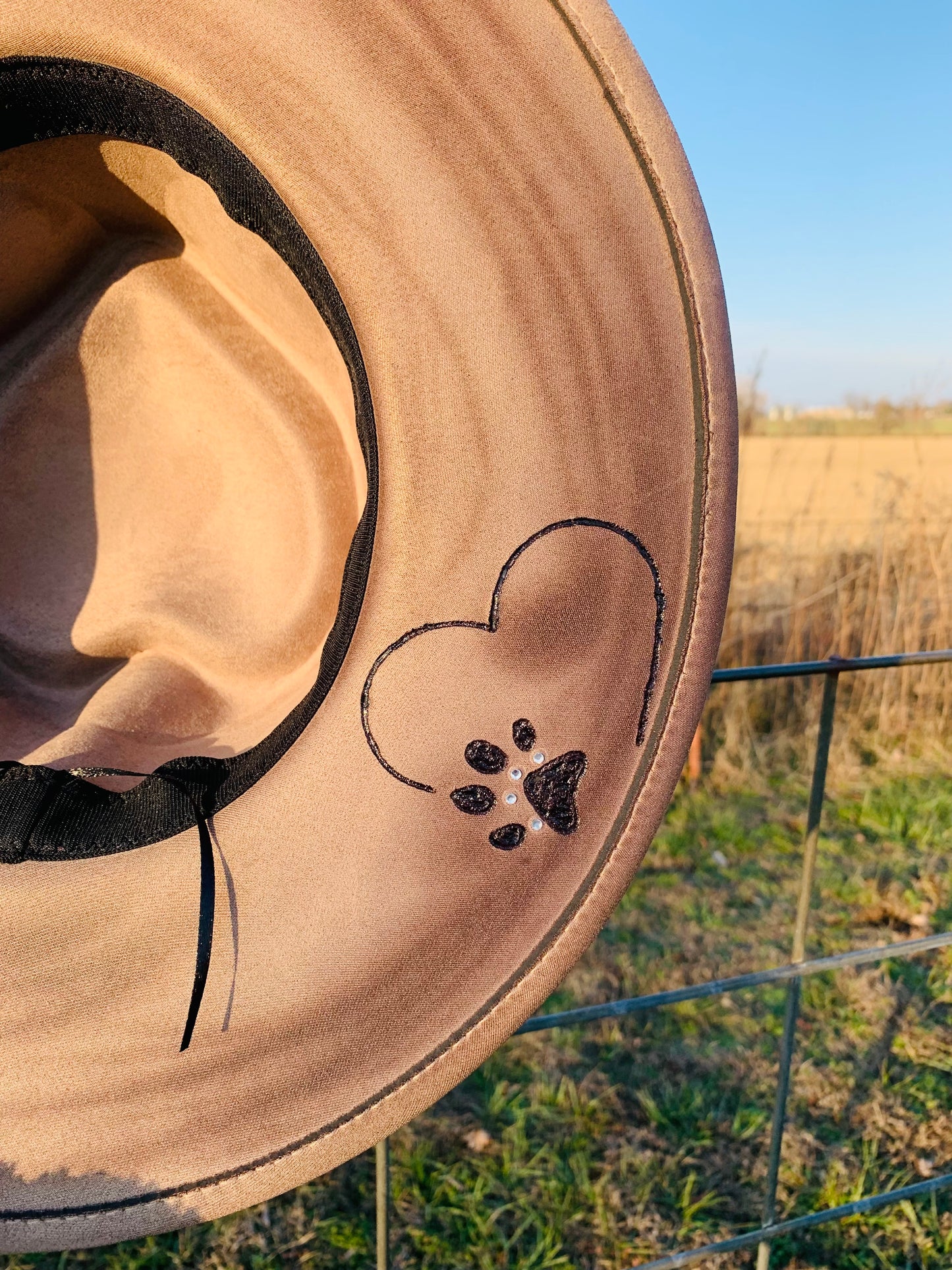 Hand Burned Heart Rancher Hat with "Dog Paws"