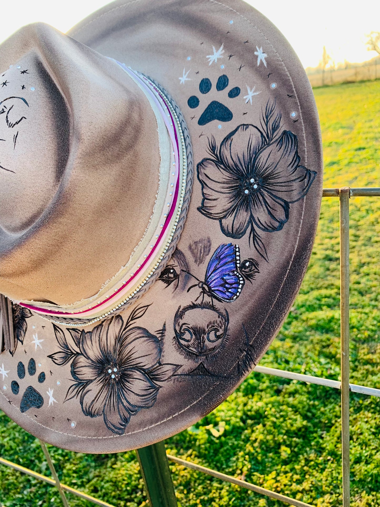 Hand Burned Heart Rancher Hat with "Dog Paws"