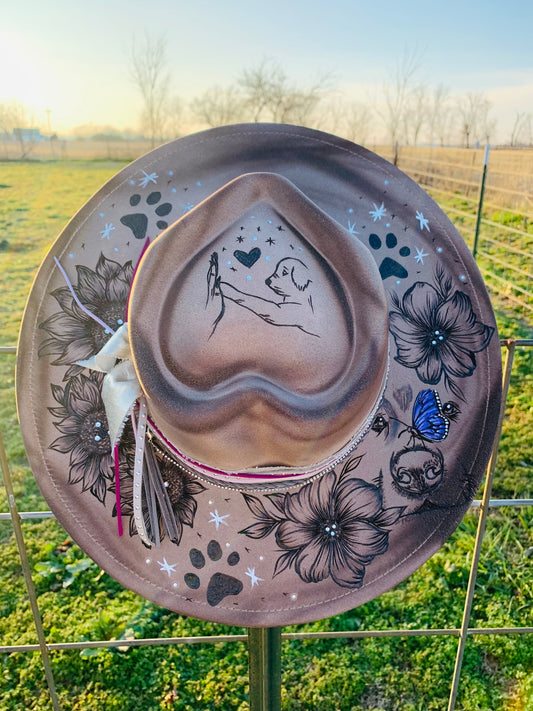 Hand Burned Heart Rancher Hat with "Dog Paws"