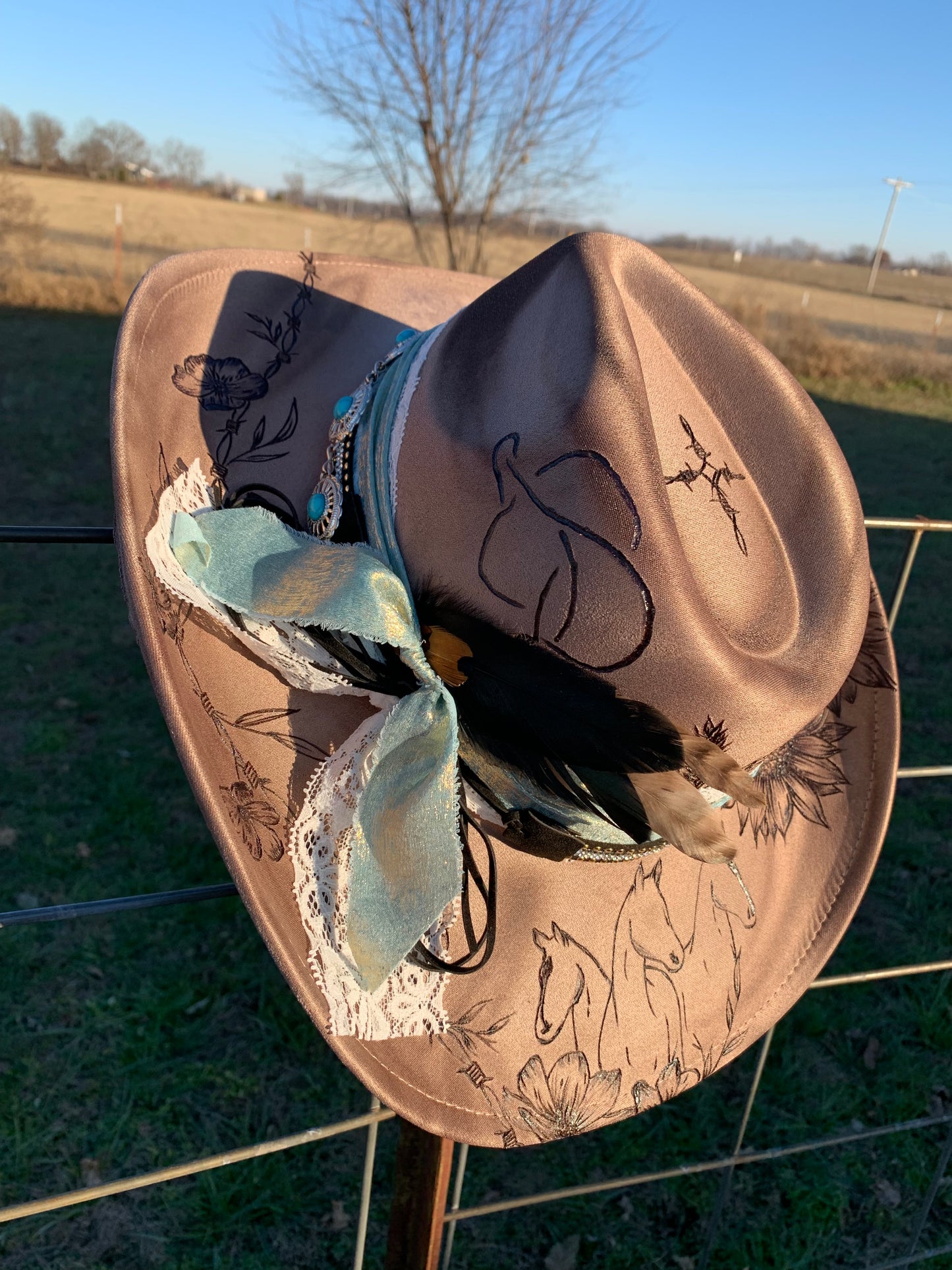 Hand Burned Cowboy Hat "Cowgirl Spirit" Design