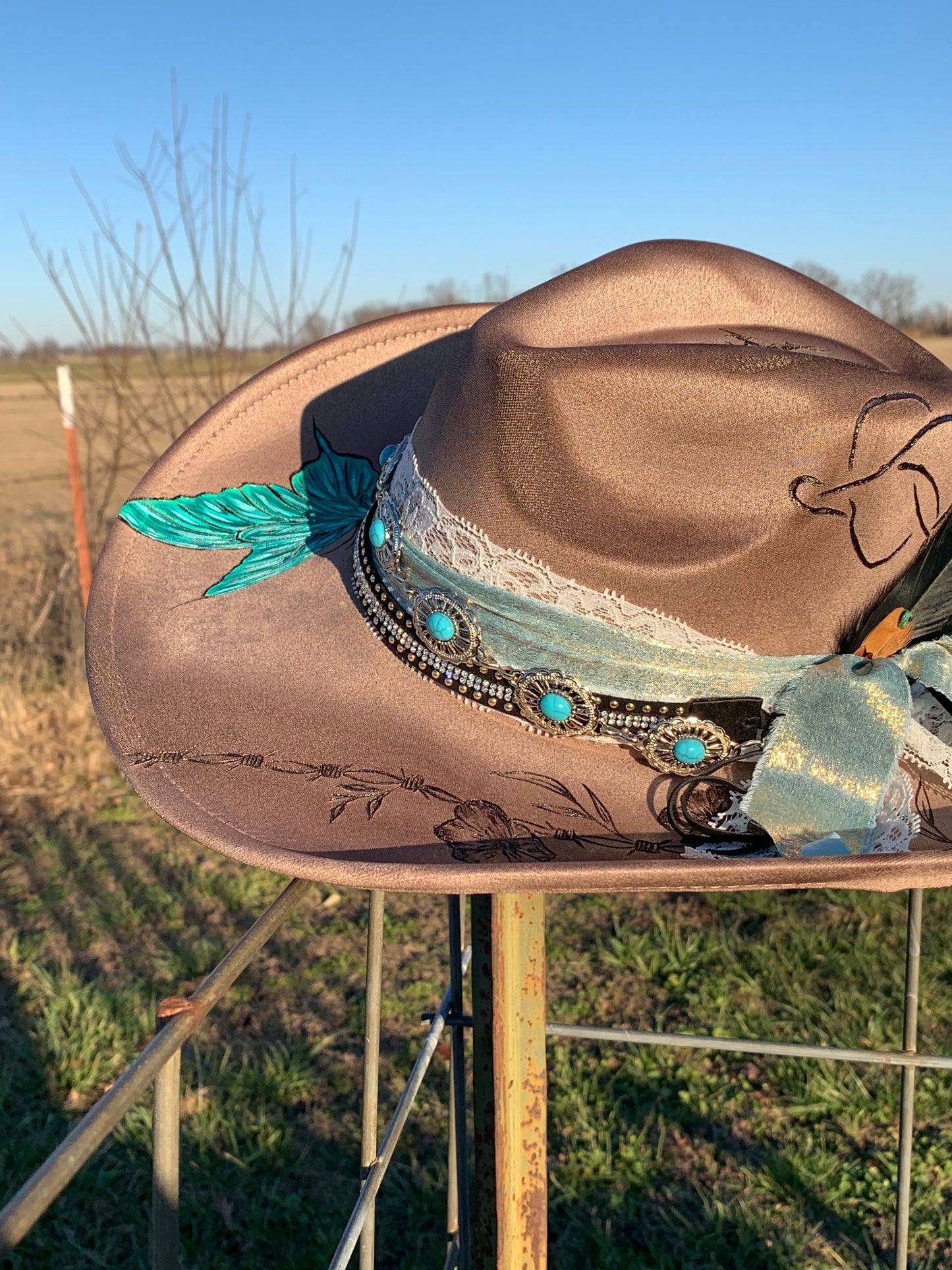 Hand Burned Cowboy Hat "Cowgirl Spirit" Design
