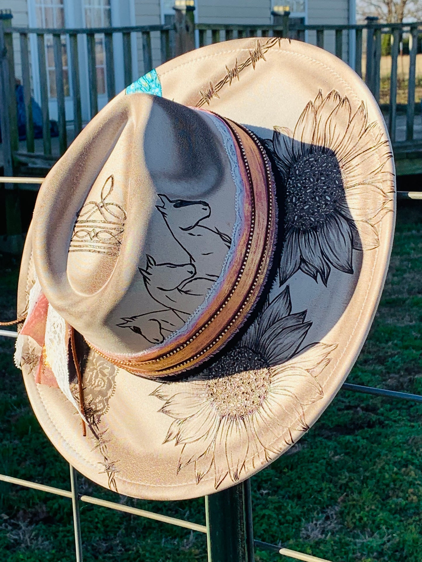 Hand Burned Rancher Hat "A Horses Spirit" Design
