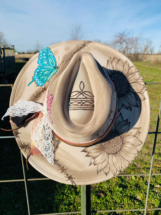 Hand Burned Rancher Hat "A Horses Spirit" Design