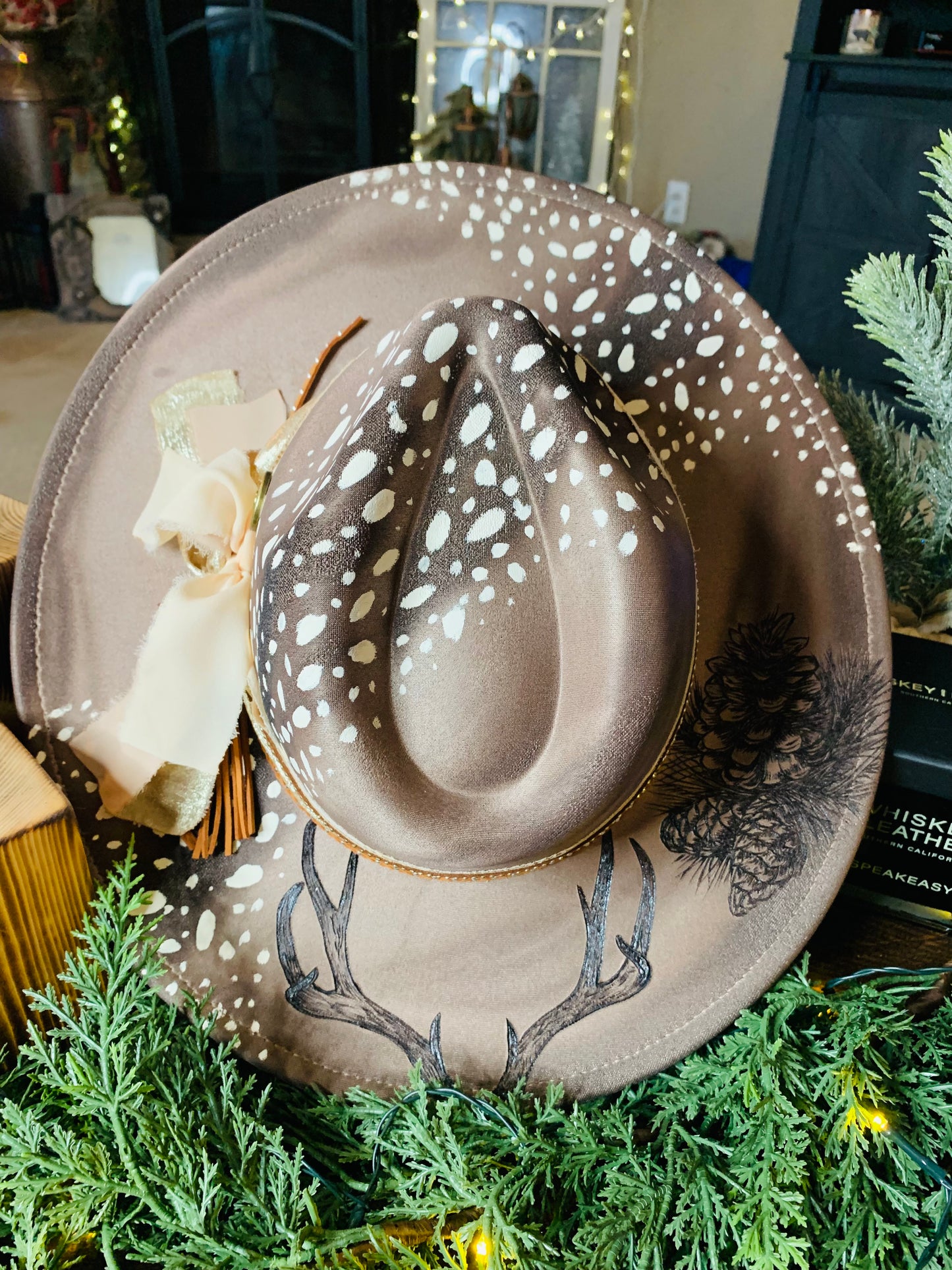 Hand Burned Rancher Hat "Fawn to 10 Point Buck" Design