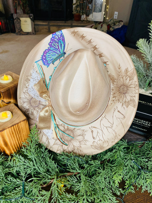 Hand Burned Rancher Hat "Life is Better in the Country" Design