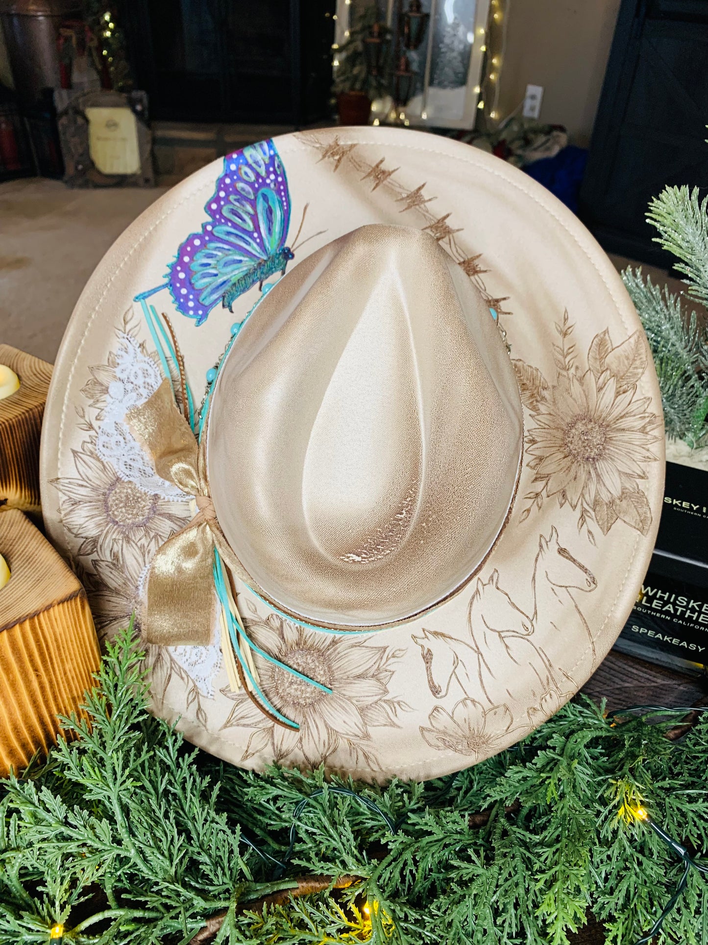 Hand Burned Rancher Hat "Life is Better in the Country" Design